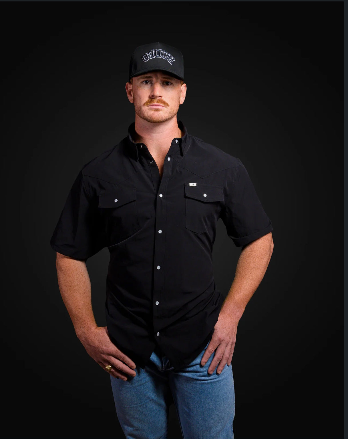 Black Short Sleeve Pearl Snap Shirt by Ferrell