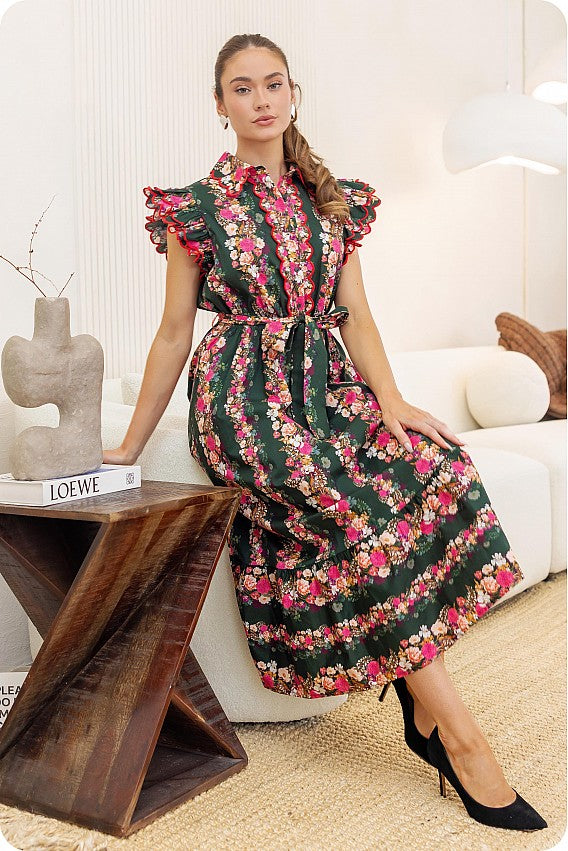 Scallop Trim Ruffle Dress