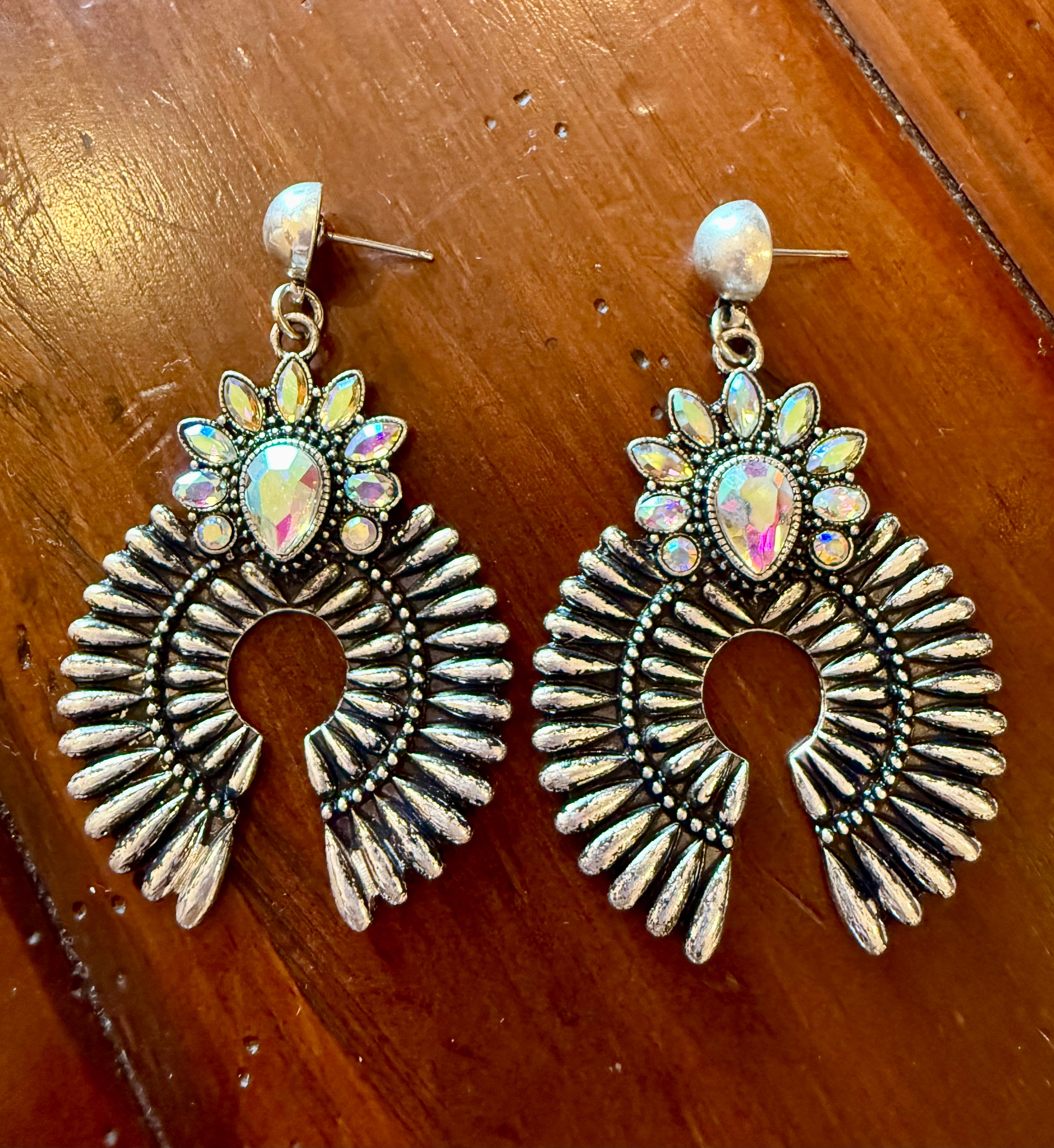Navajo Silver Look Squash Earrings/Crystal