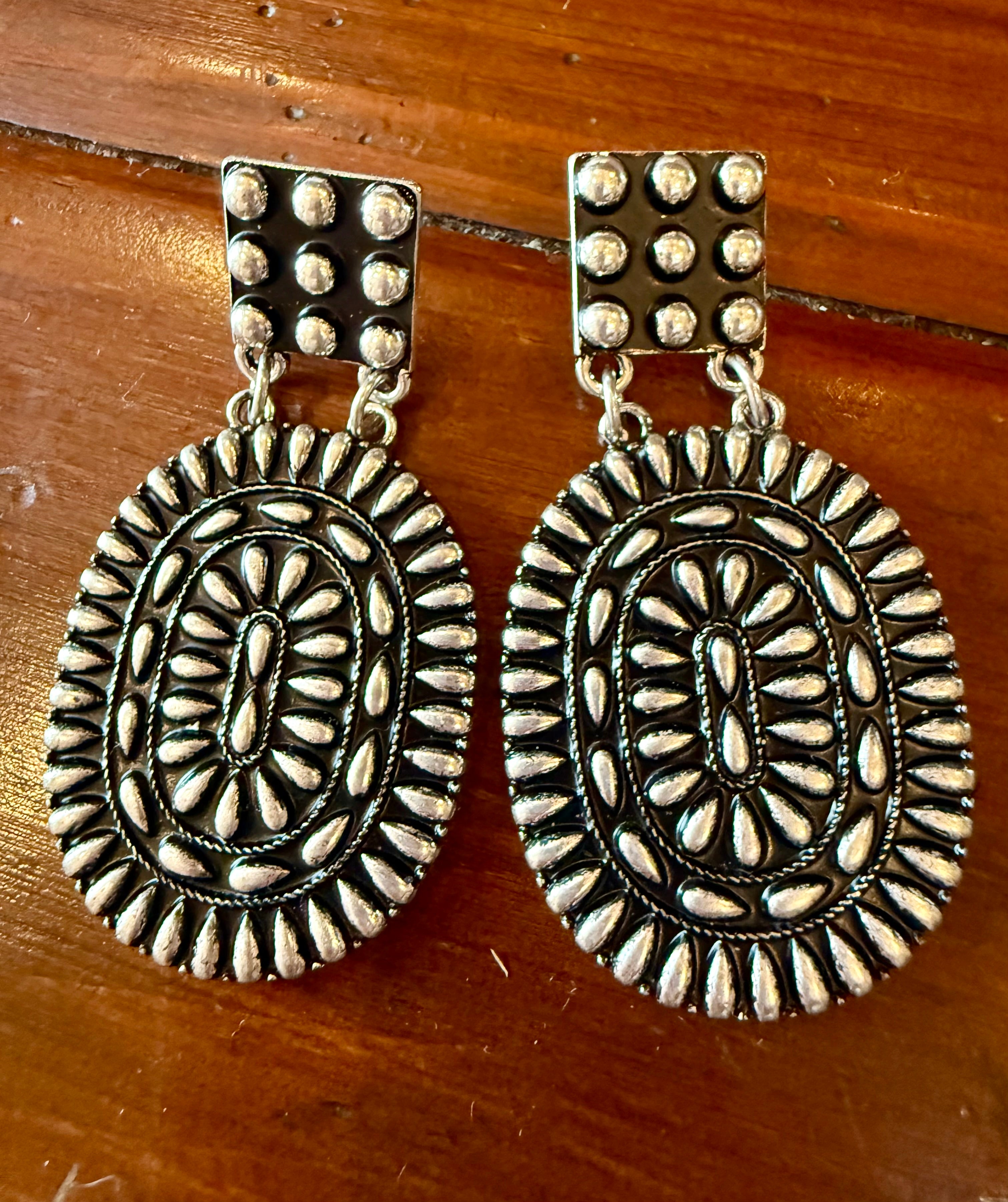Navajo Silver Fashion Concho Drop Earrings