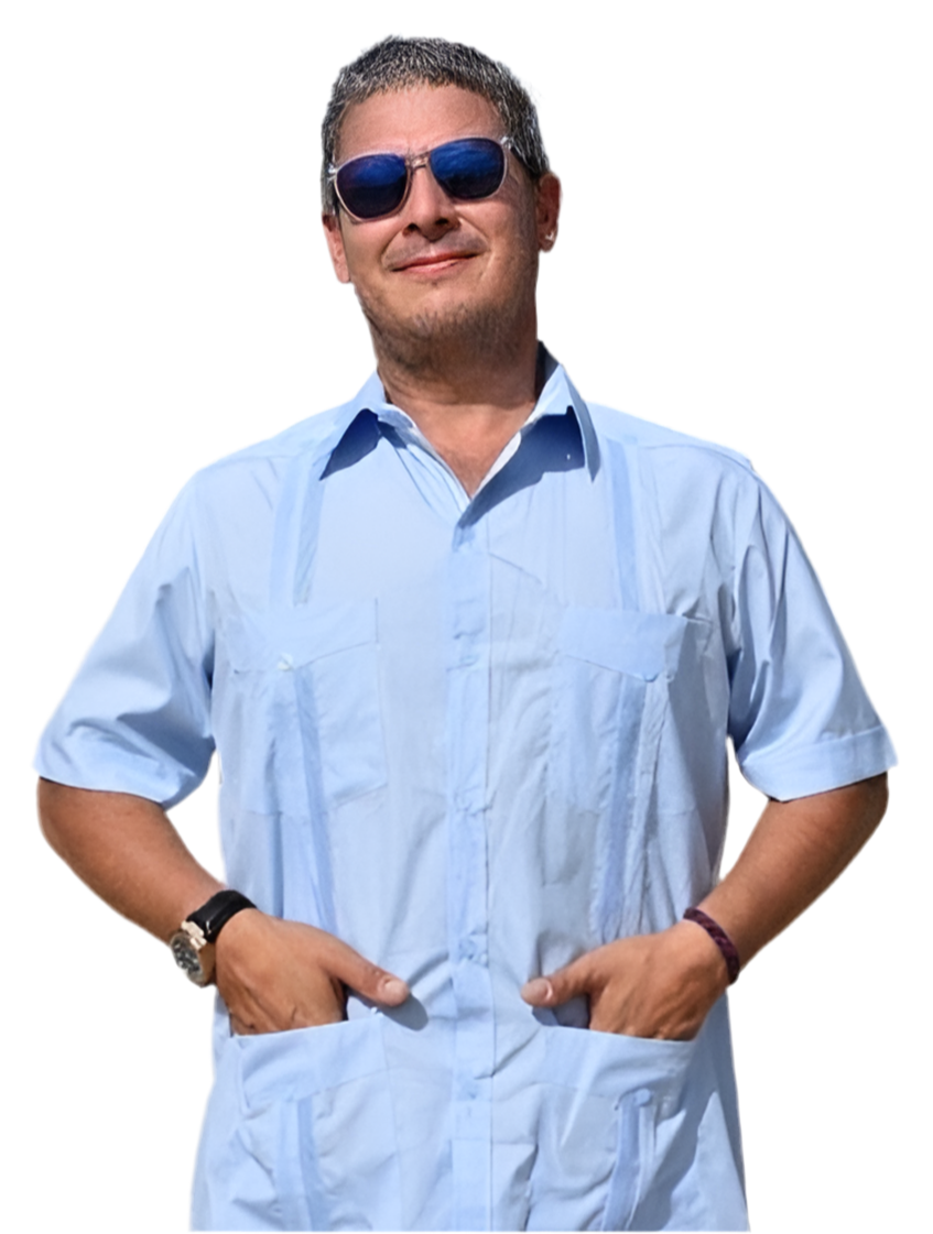 Men's Blue Short Sleeve Guayabera