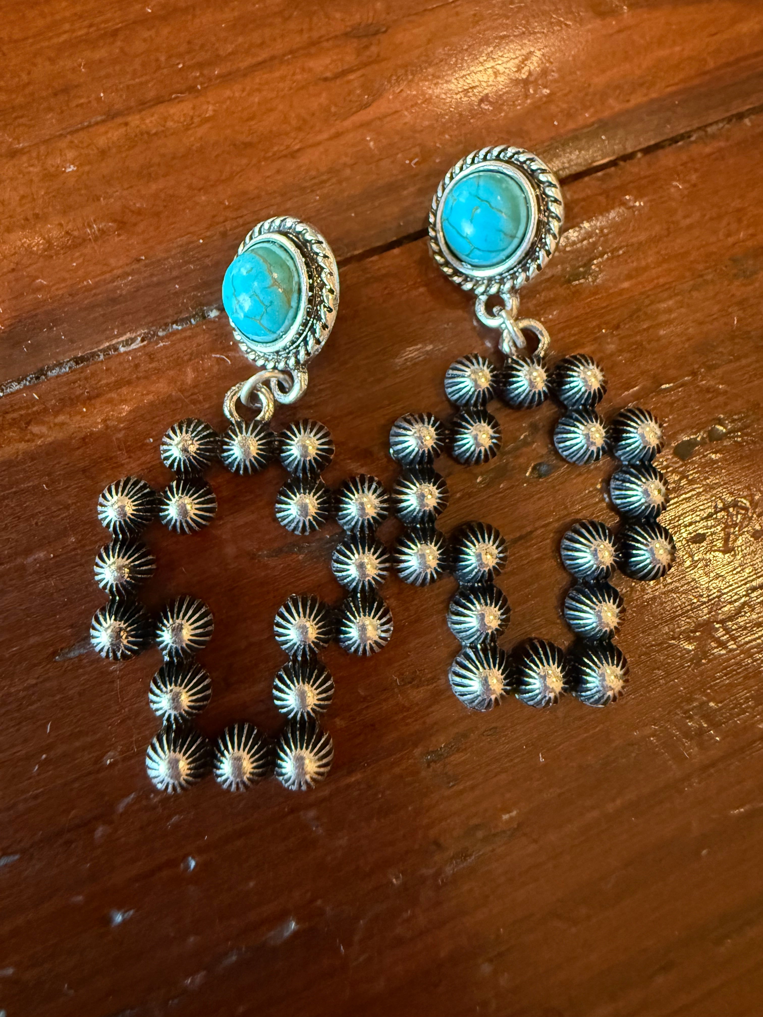 Turquoise Stud w/ Navajo Beaded Cross Drop
