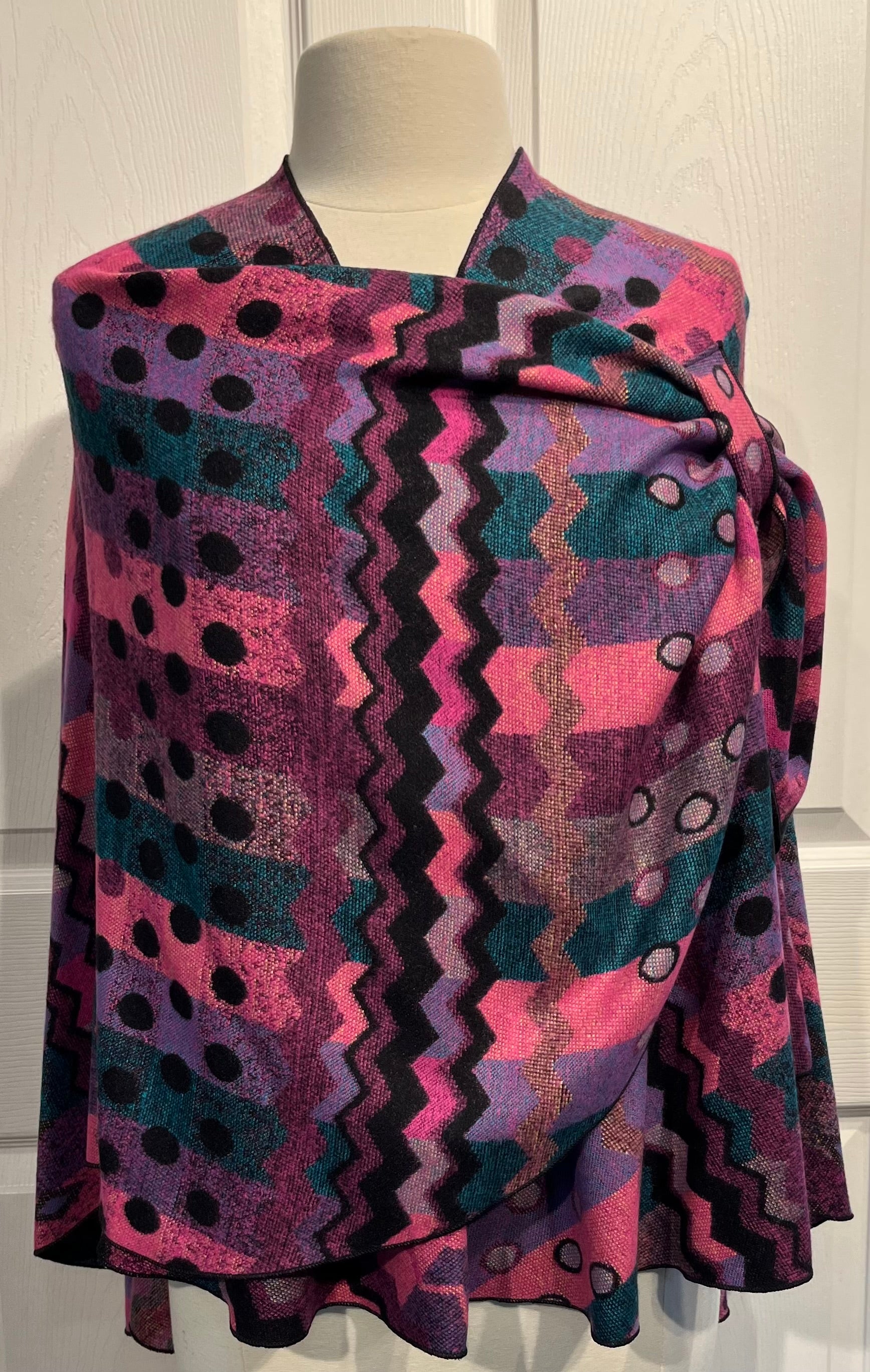 Pinks, Teal & Black Reversible Cashmere Shawl
