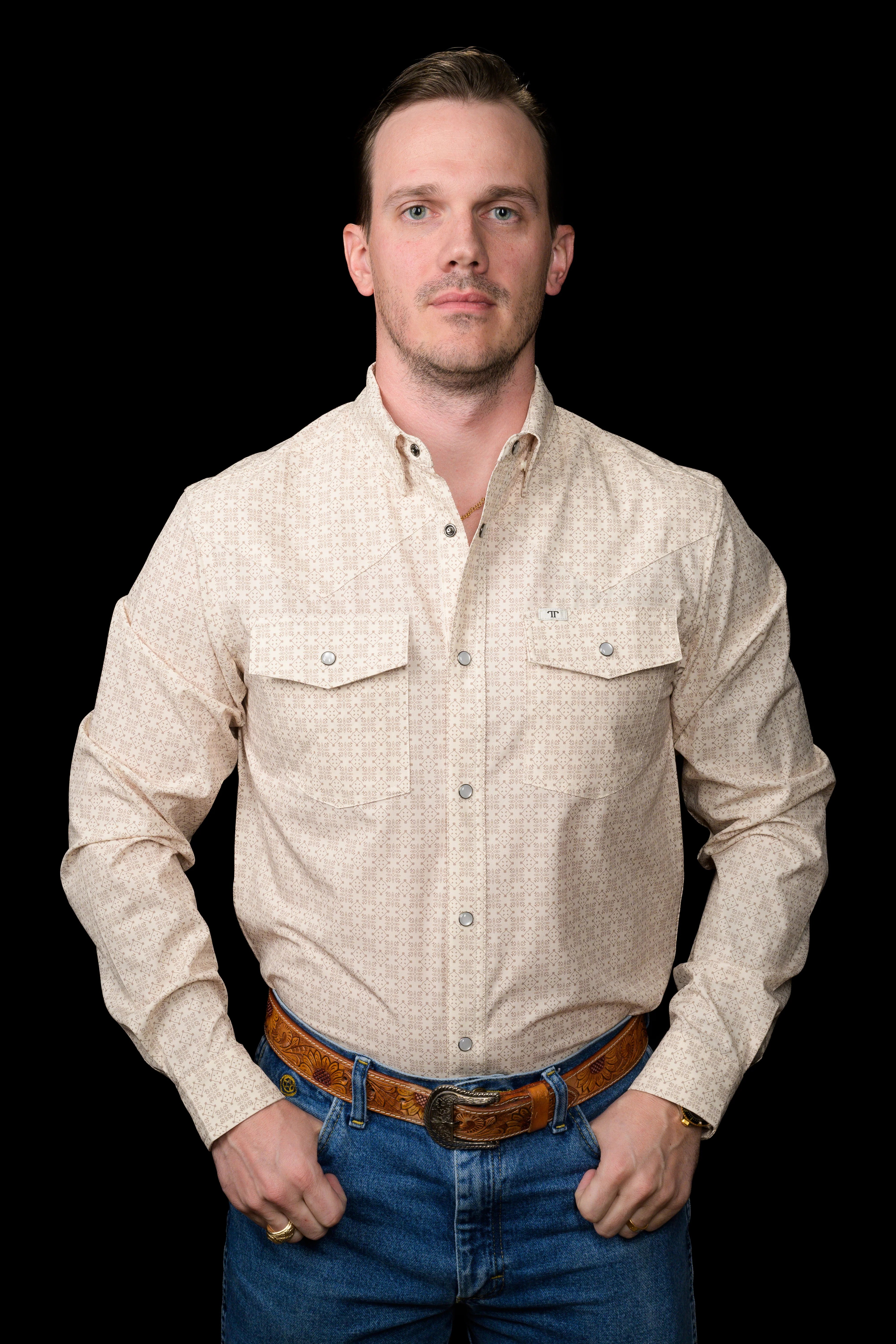 The Collin in Cream - Long Sleeve Snap Shirt by Ferrell
