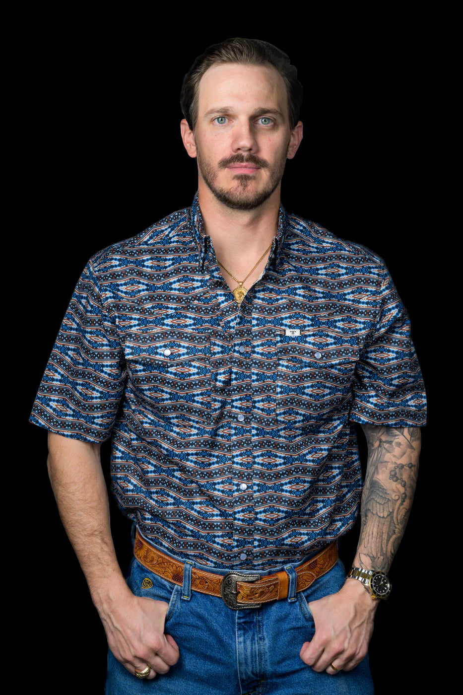 The Case in Blue Short Sleeve Snap Shirt by Ferrell