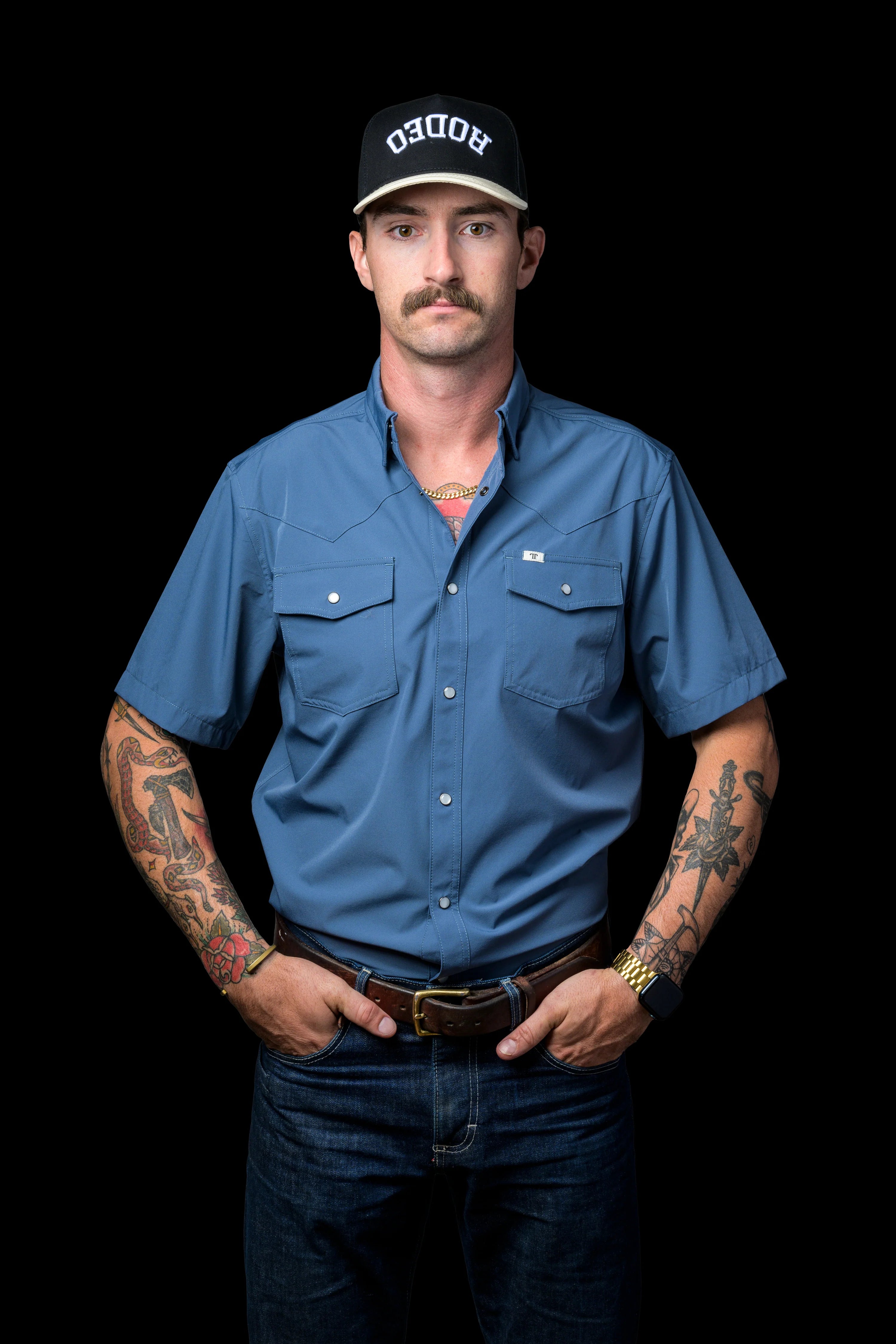 Blue Short Sleeve Pearl Snap Shirt