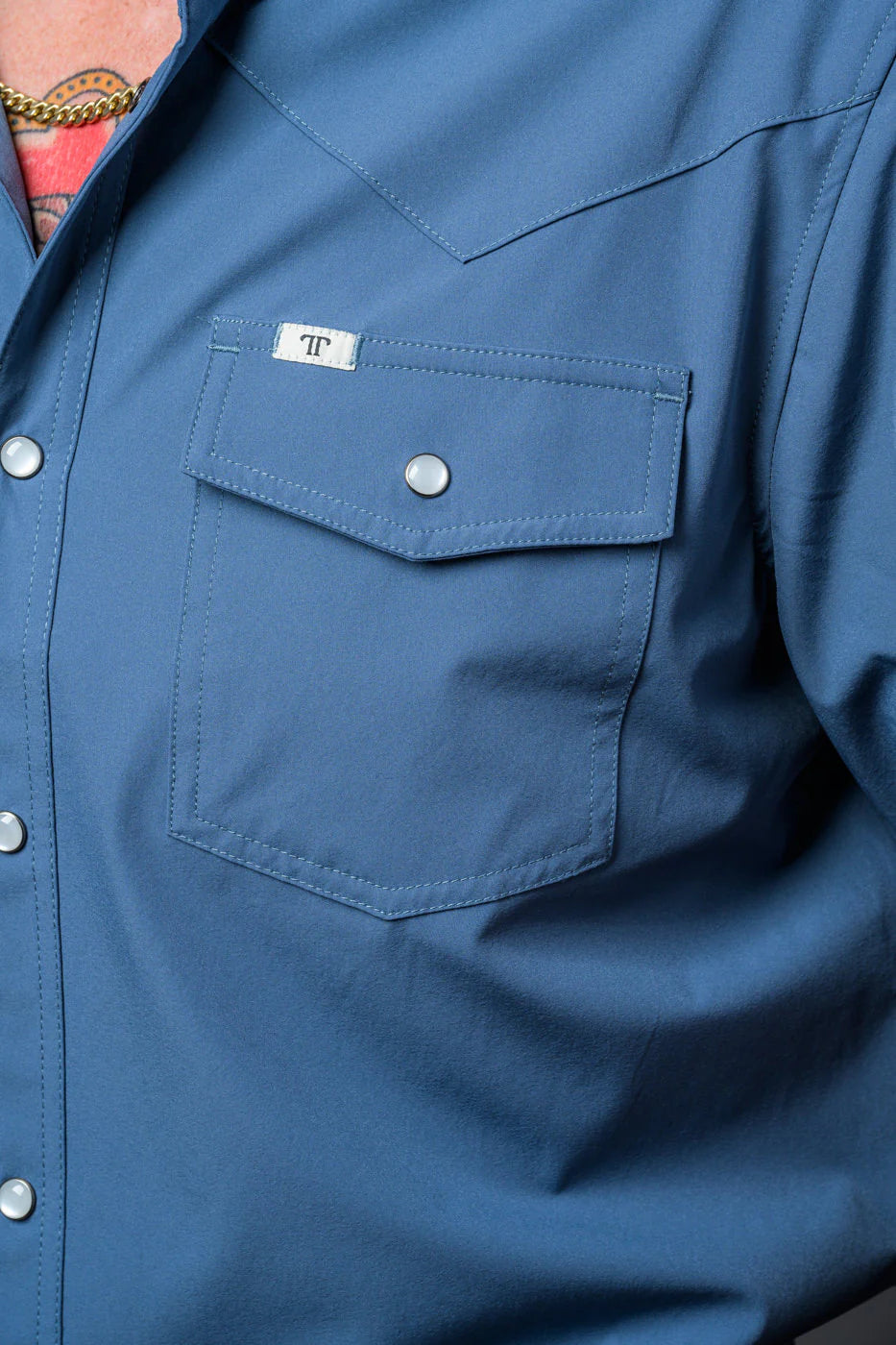 Blue Short Sleeve Pearl Snap Shirt