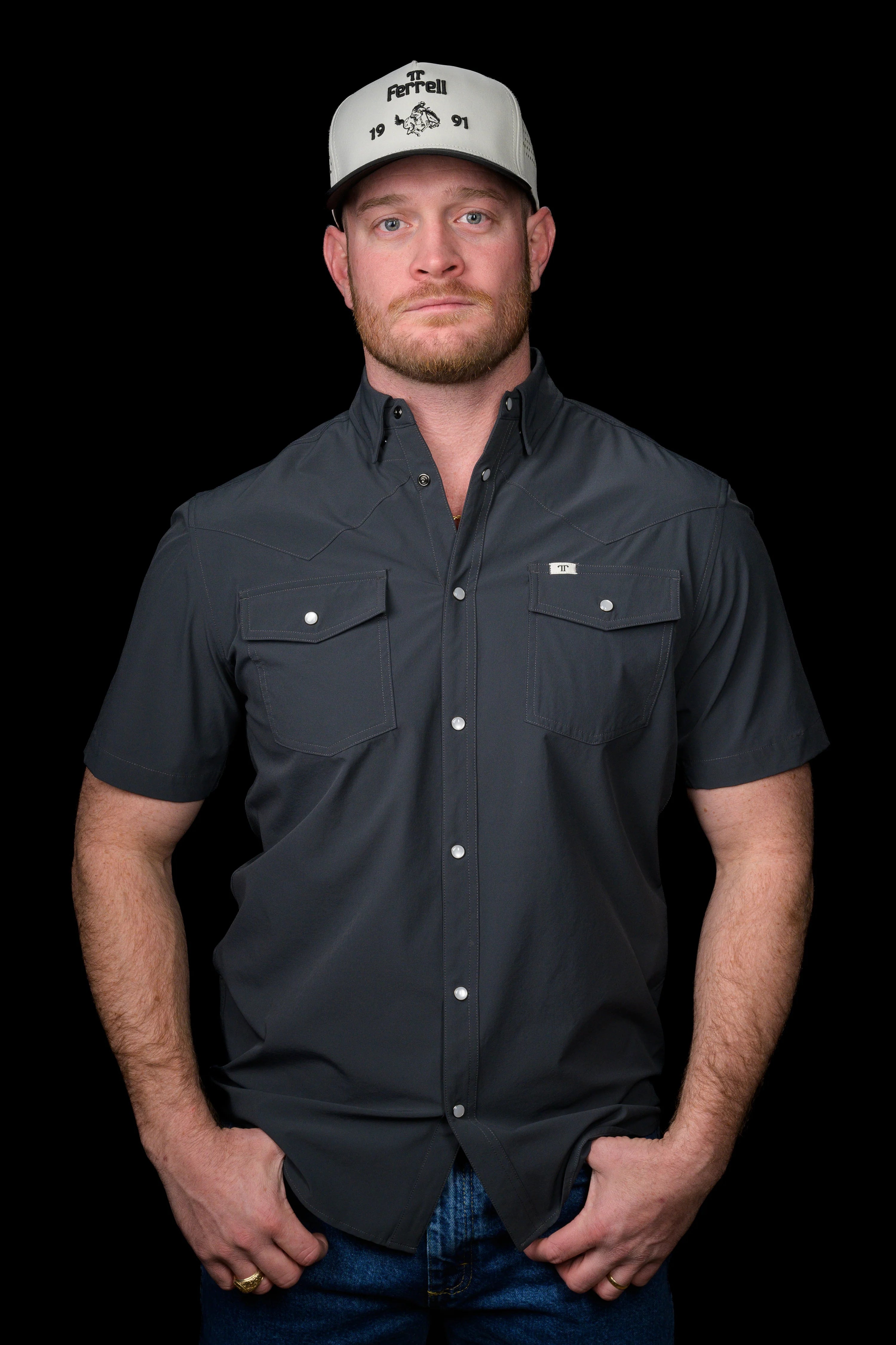 Grey Short Sleeve Pearl Snap Shirt by Ferrell