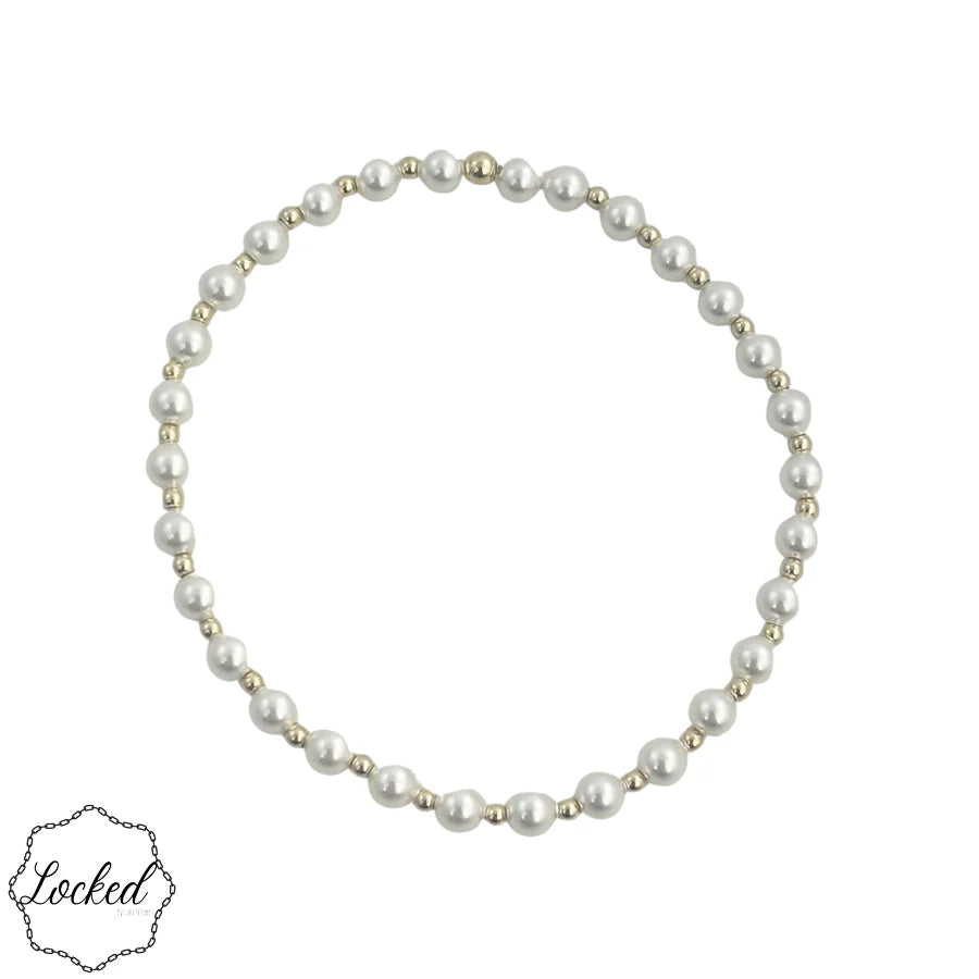 Classic 2mm Gold Filled and 4mm Glass Pearl Beaded Pattern Bracelet