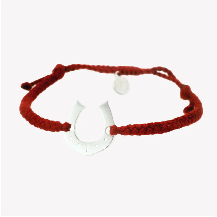 Horseshoe Garnet Cord Bracelet- Silver