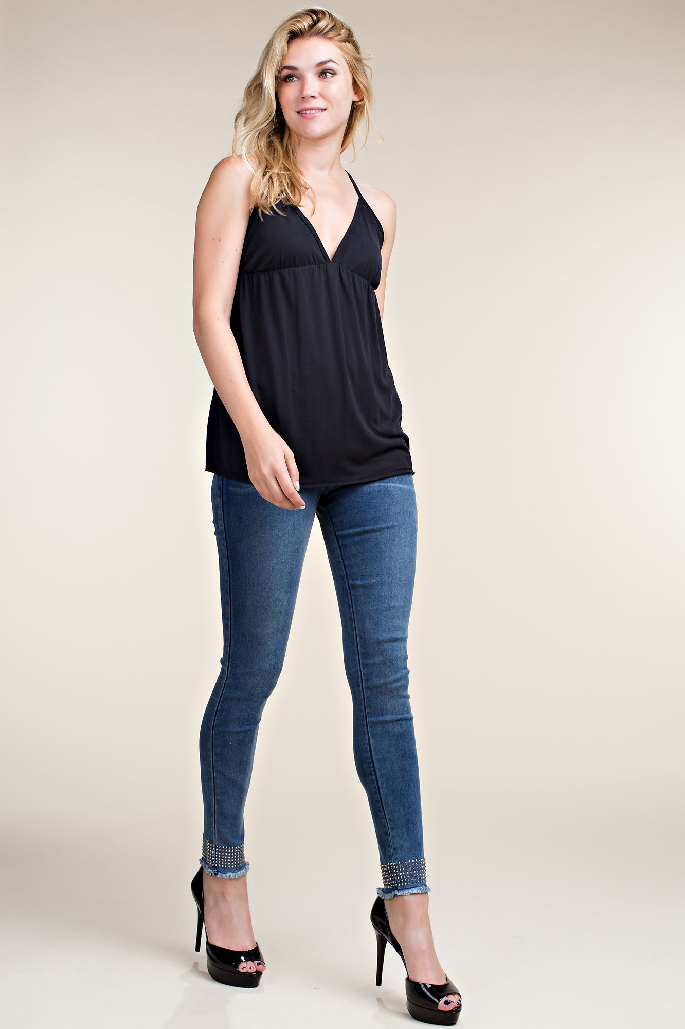 Jeggings with Rhinestone Raw Hem Detail