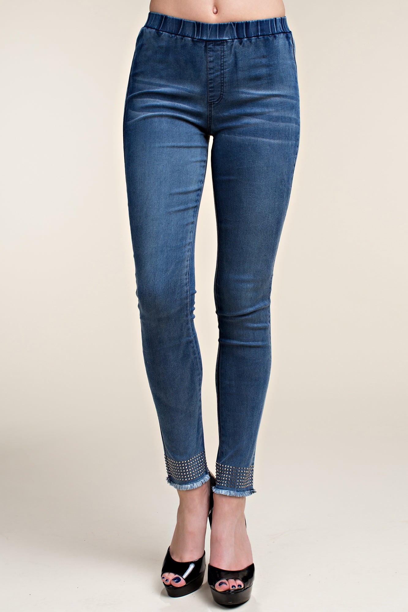 Jeggings with Rhinestone Raw Hem Detail