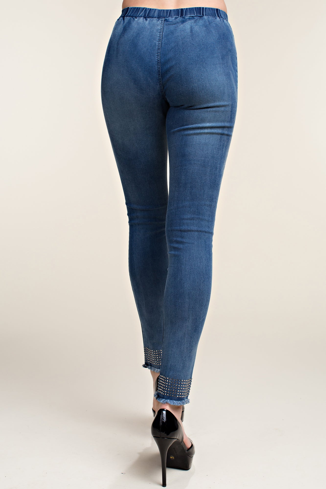 Jeggings with Rhinestone Raw Hem Detail