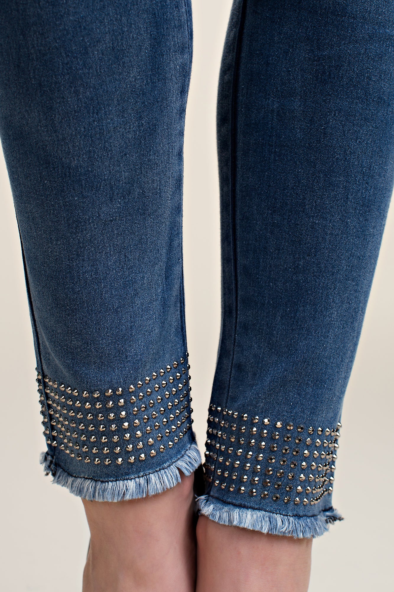 Jeggings with Rhinestone Raw Hem Detail