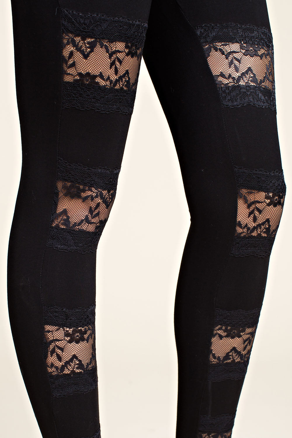 High Rise Knit Leggings With Lace Panels