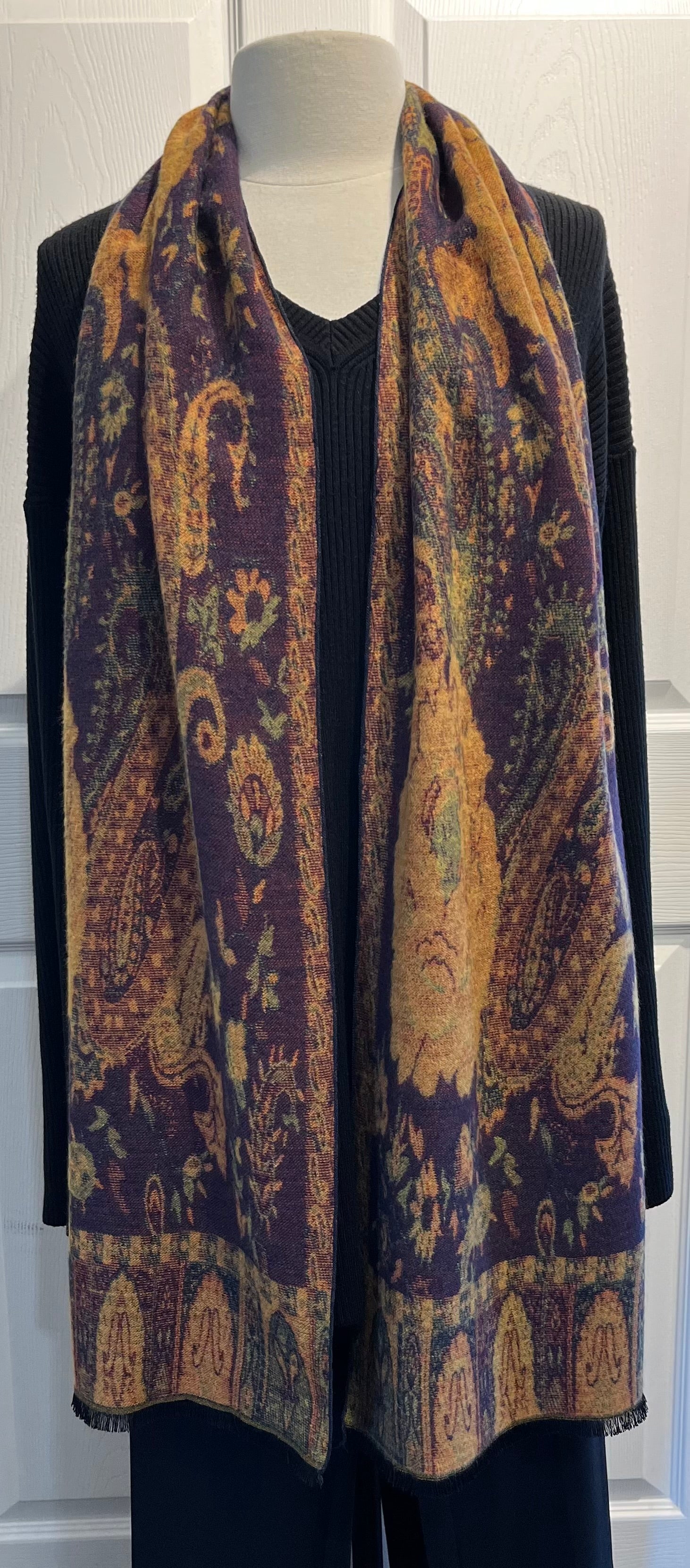 Mustard/Navy/Green/Plum Reversible Cashmere Scarf