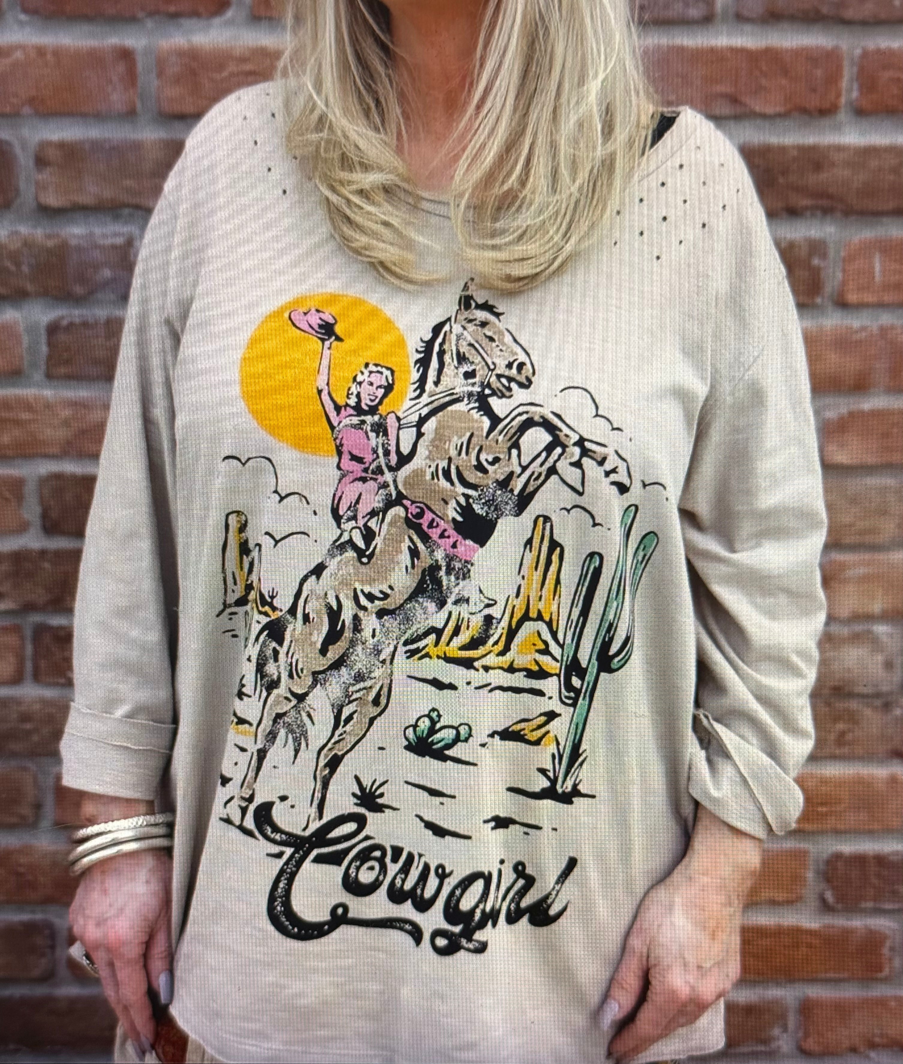 Cowgirl Distressed Khaki Top