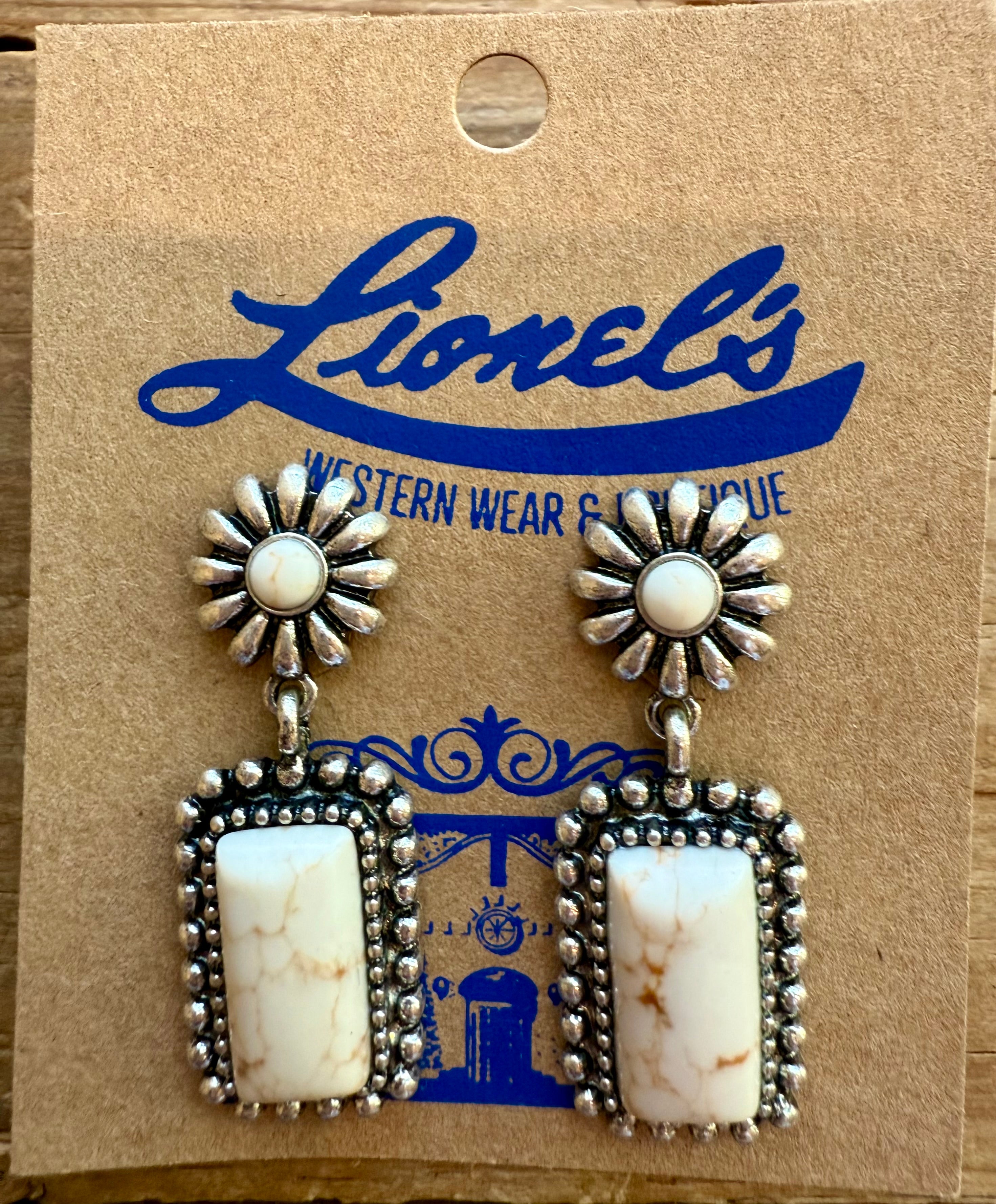 White Turquoise on Silver Fashion Post Earrings