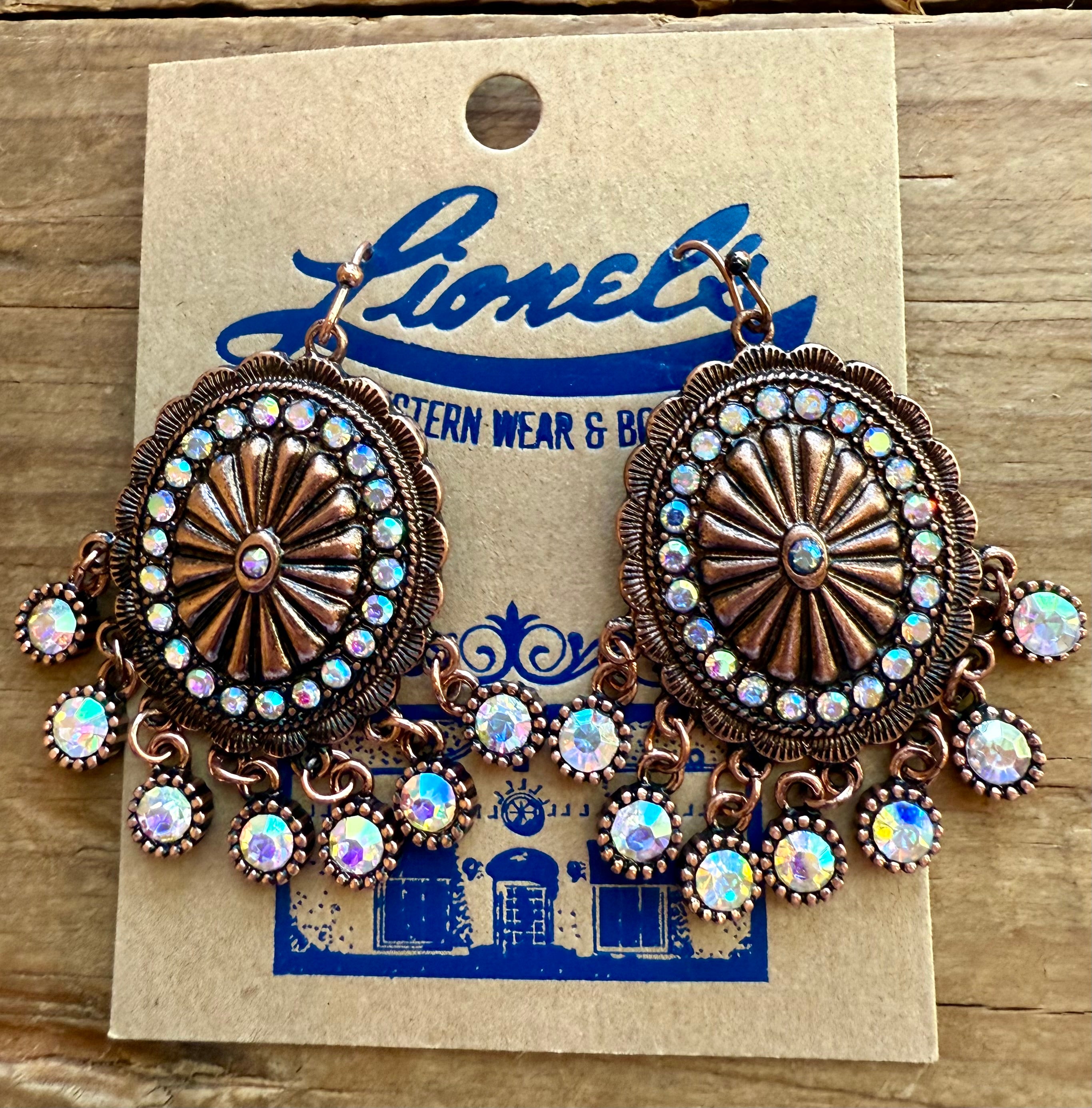 Copper Concho & Dangling Crystals Earrings