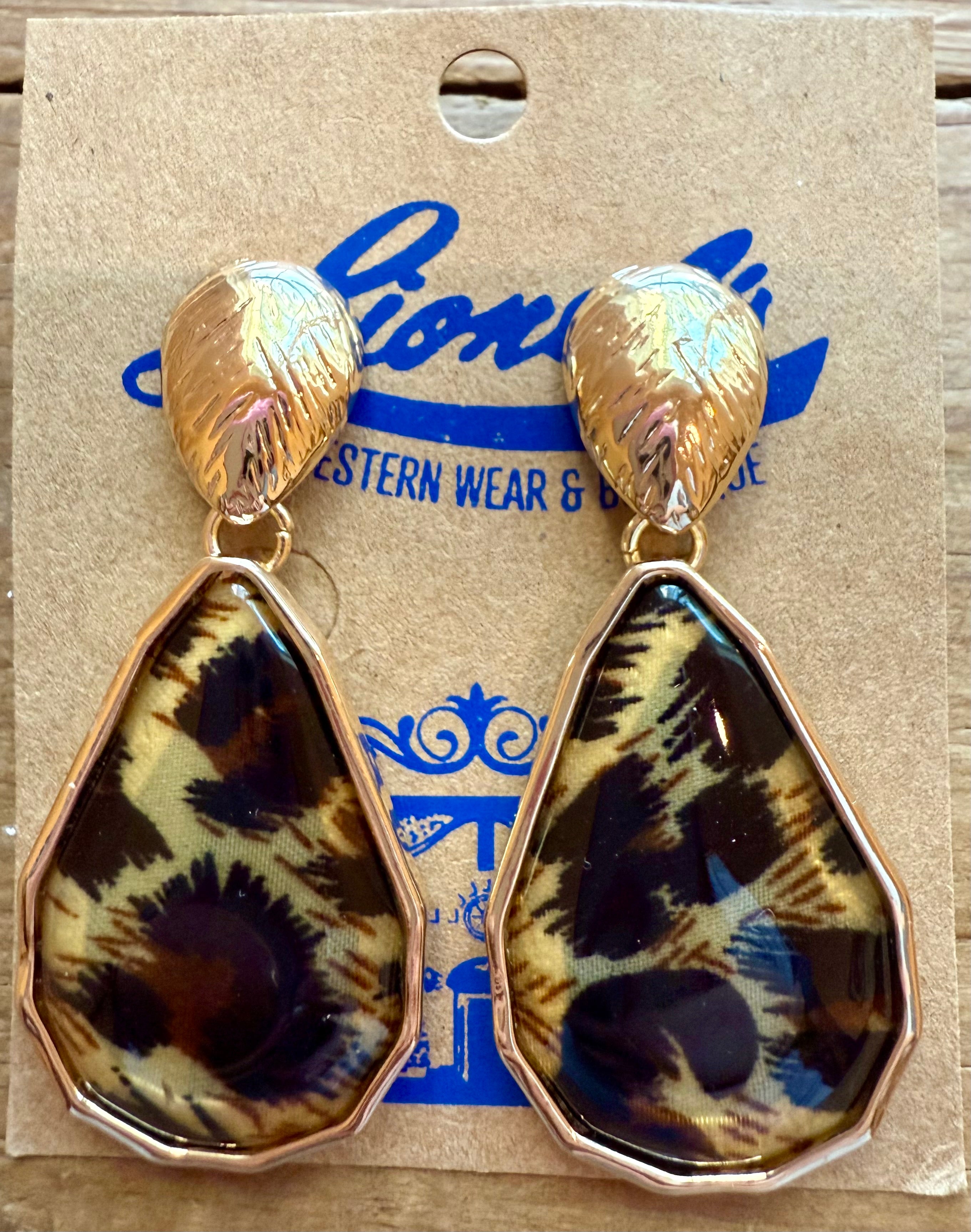 Leopard Print Gold Tone Fashion Earrings