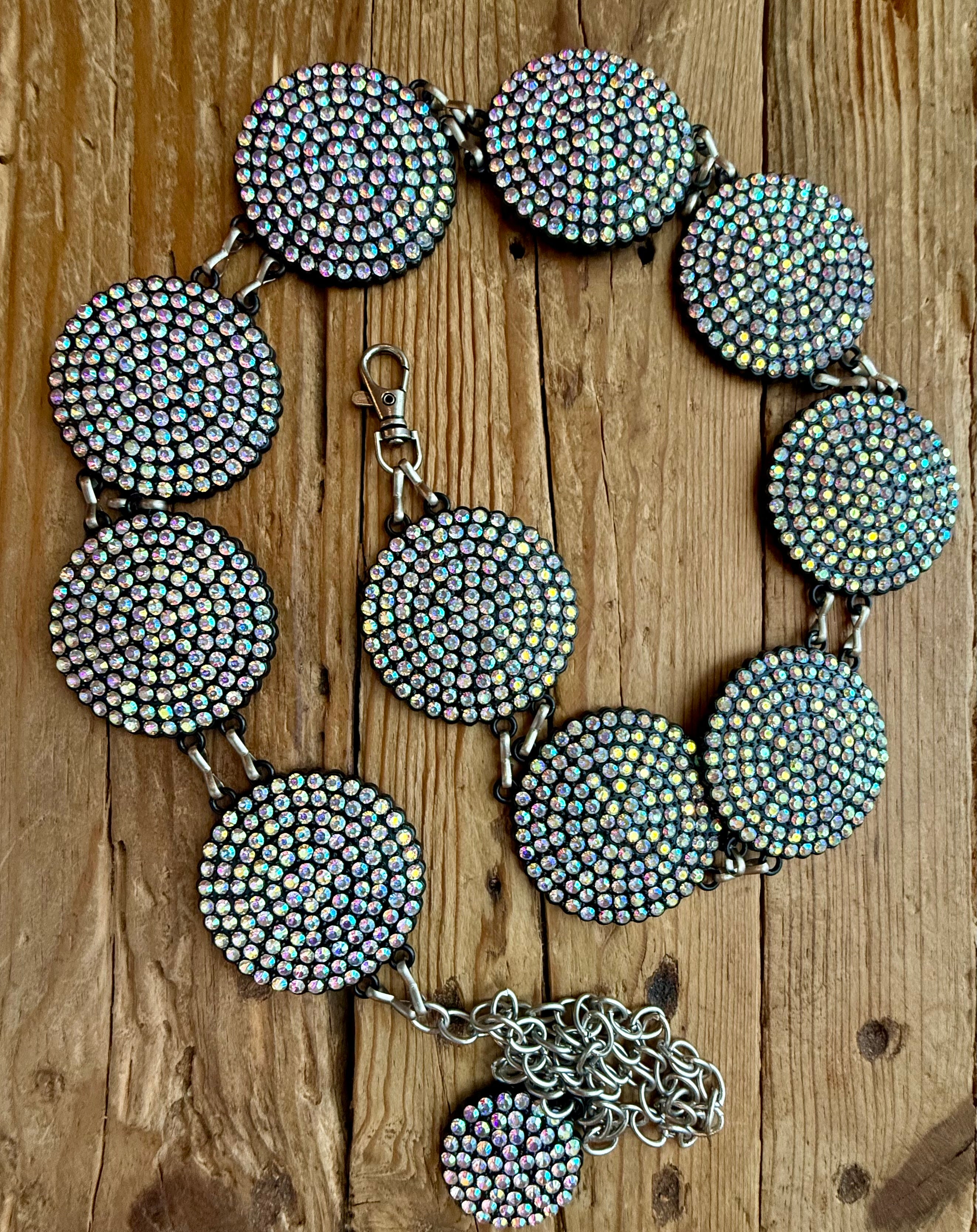 Round AB Crystal on Black Concho Link Belt