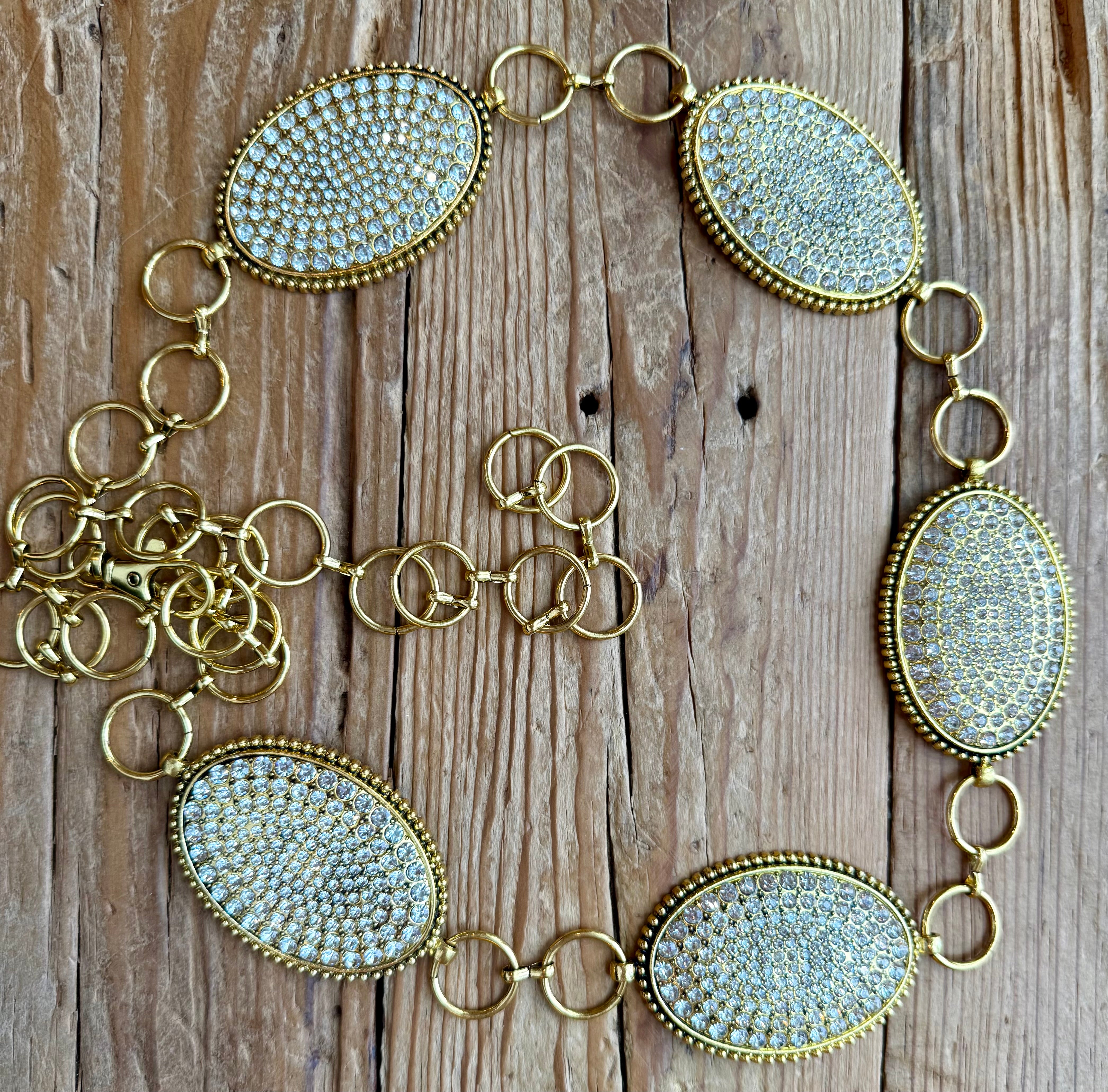 Clear Crystals on Gold Oval Concho Link Belt