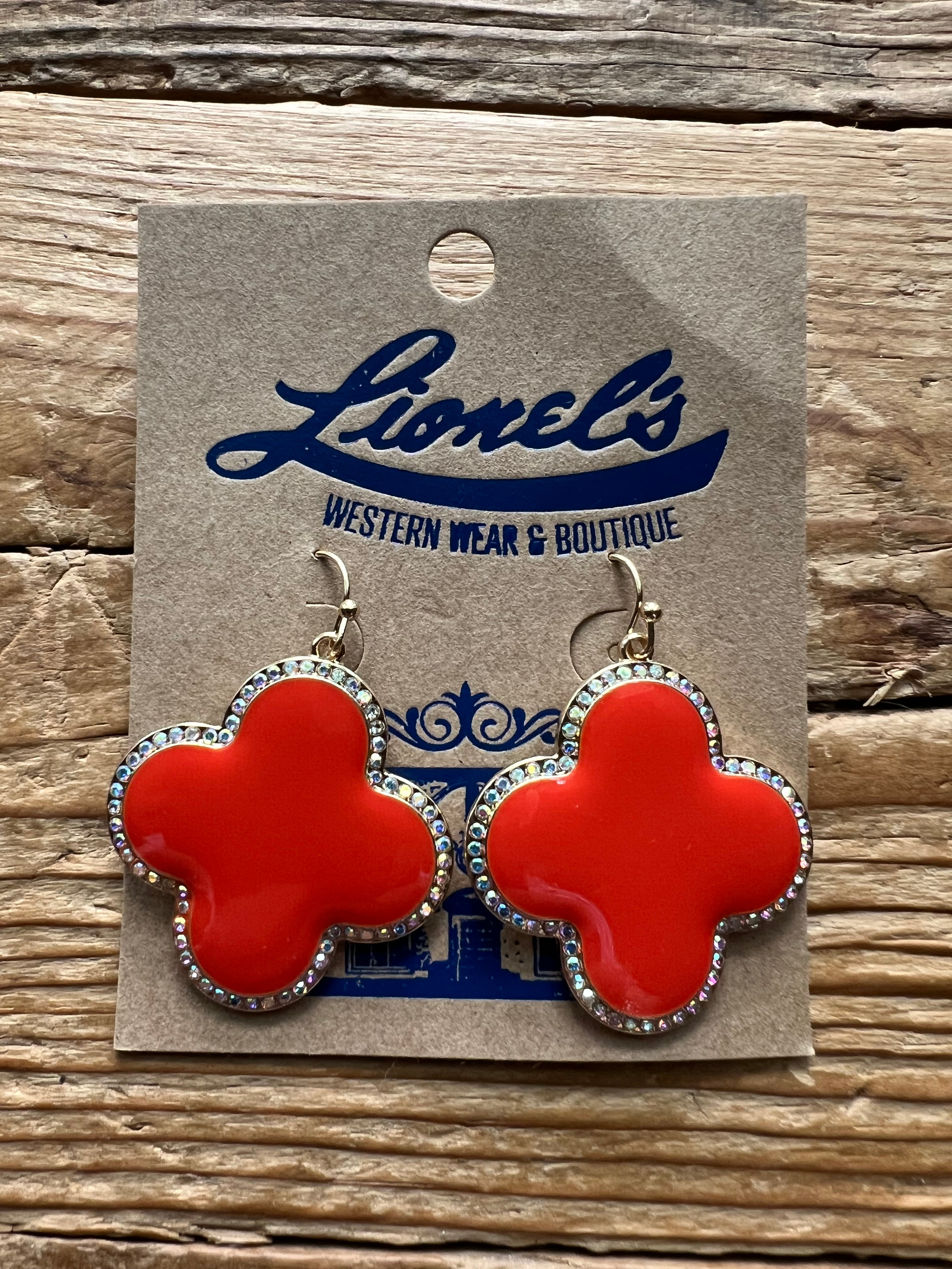 Orange Clover Dangling Earrings