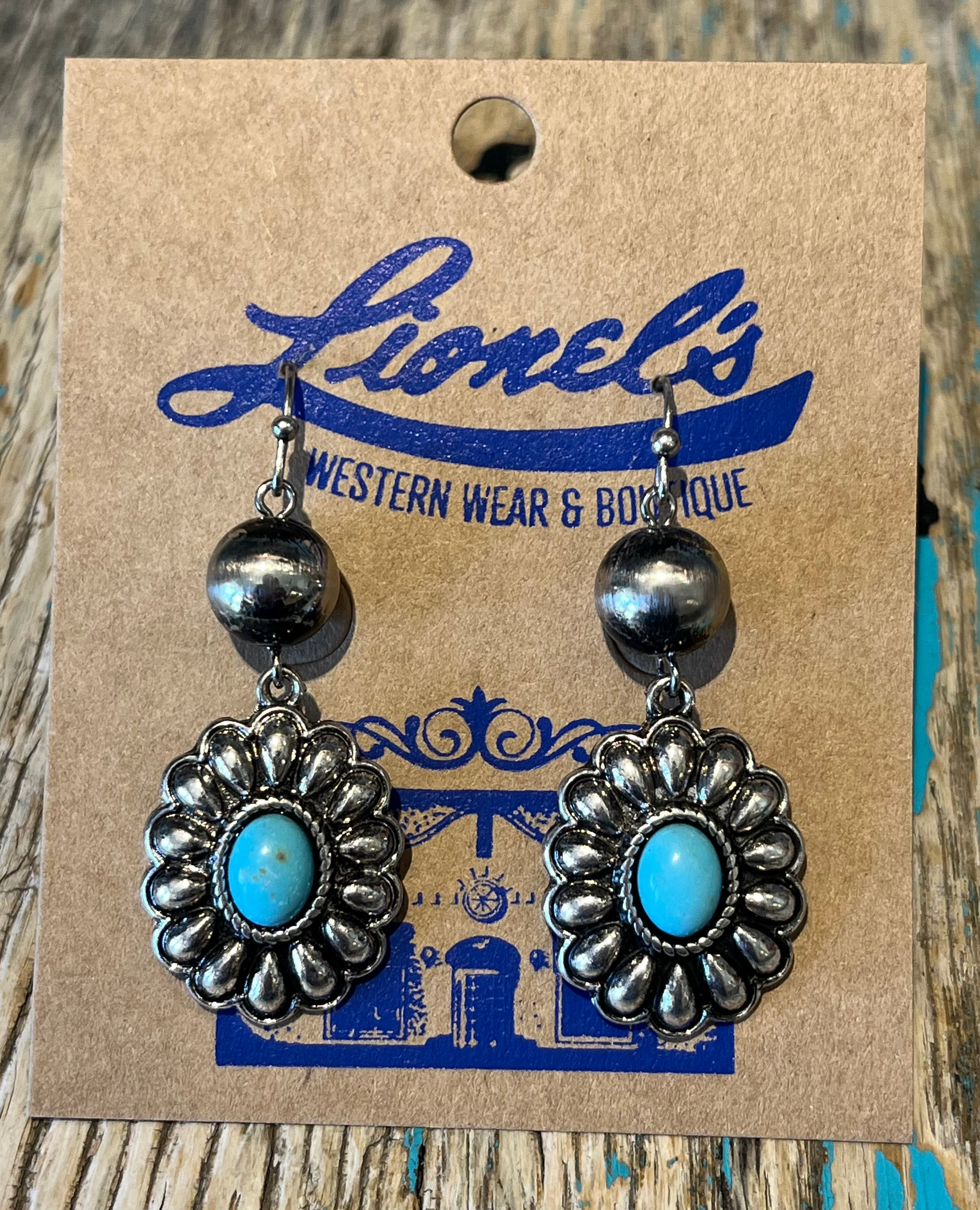 Western-Inspired Turquoise Look Concho Earrings