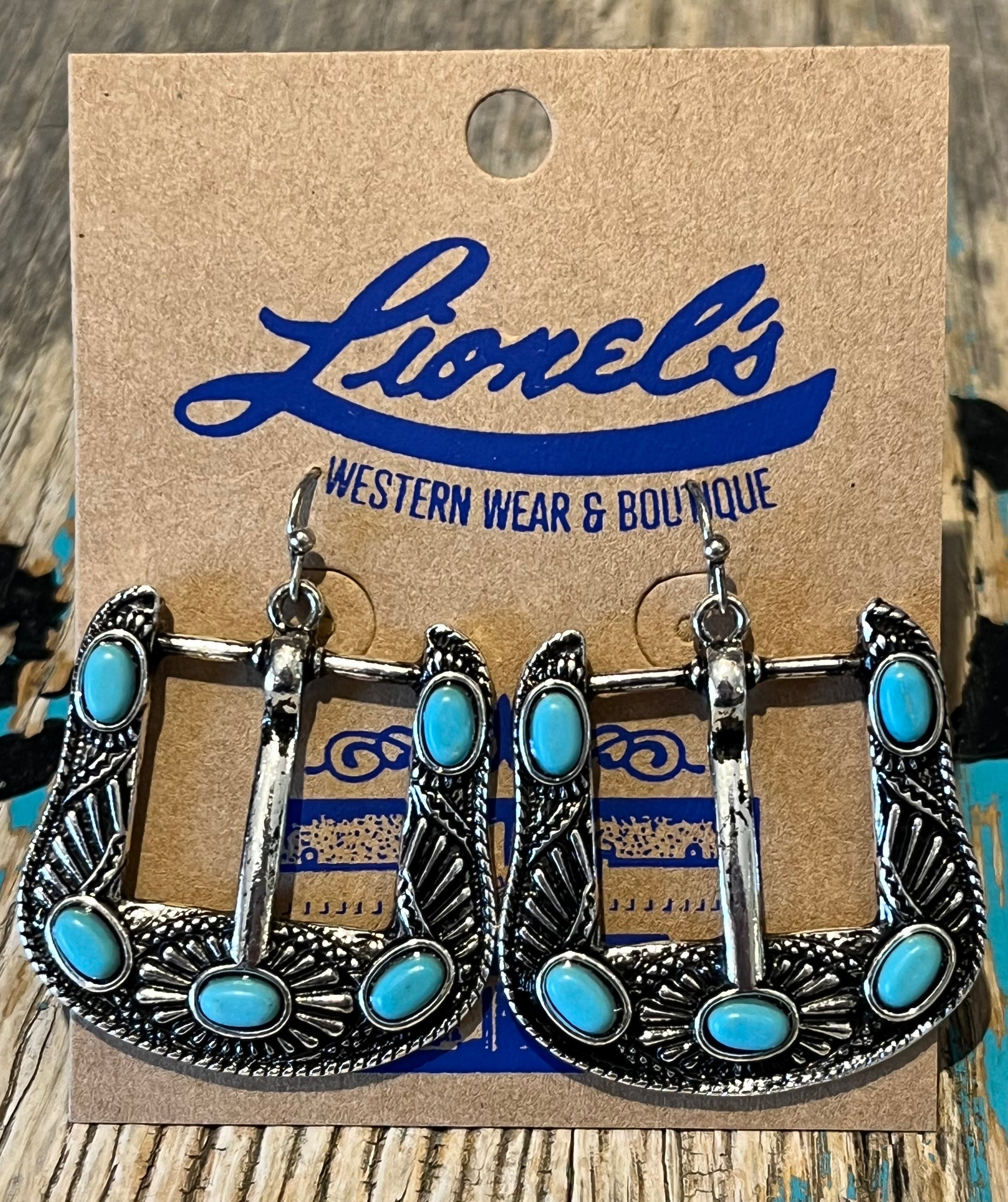 Faux Turquoise Belt Buckle Earrings
