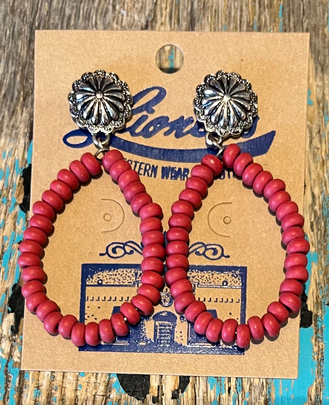 Indian Red Bead & Silver Earrings