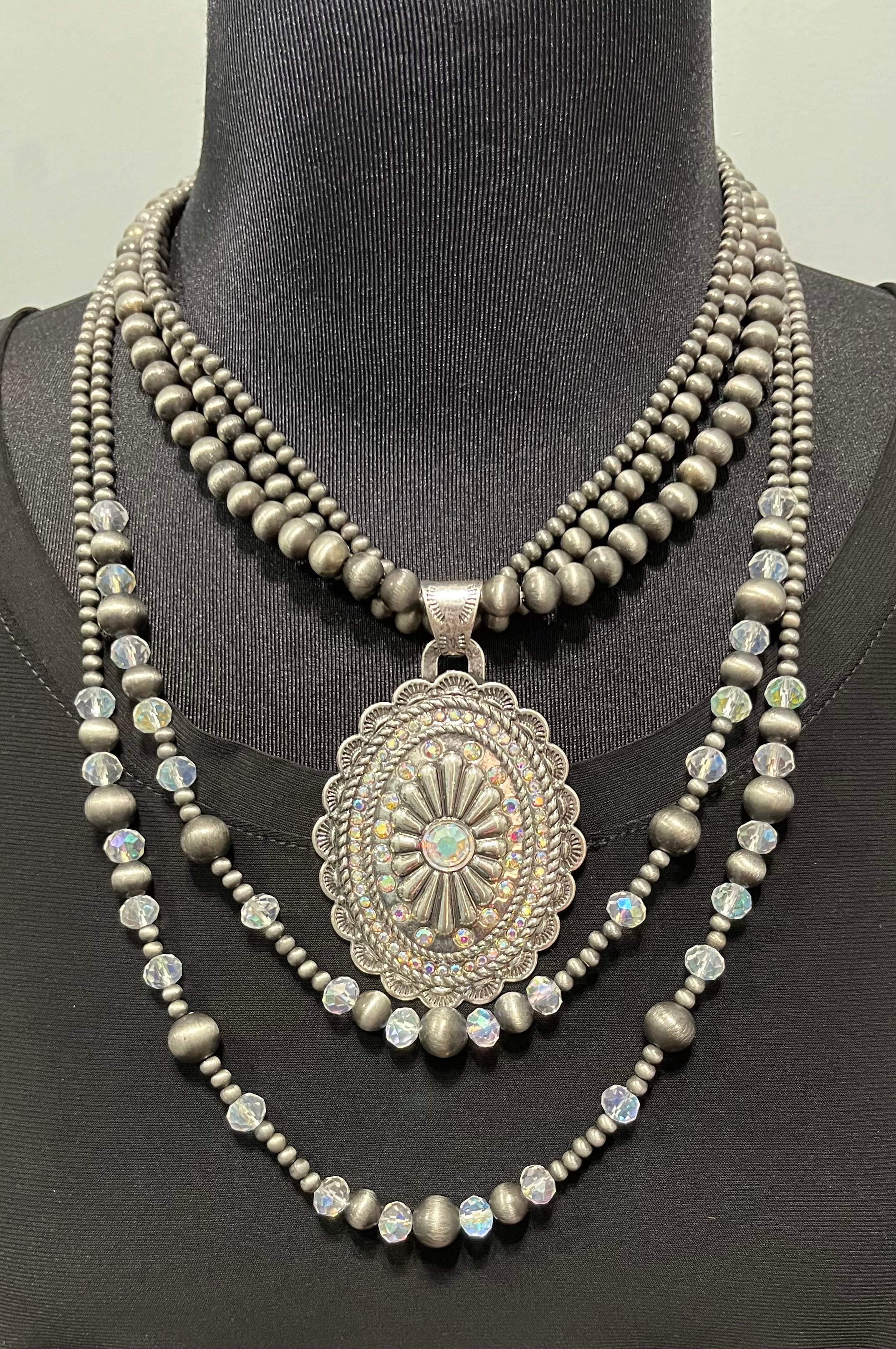Two in One Navajo Pearl & Crystal Necklace Set