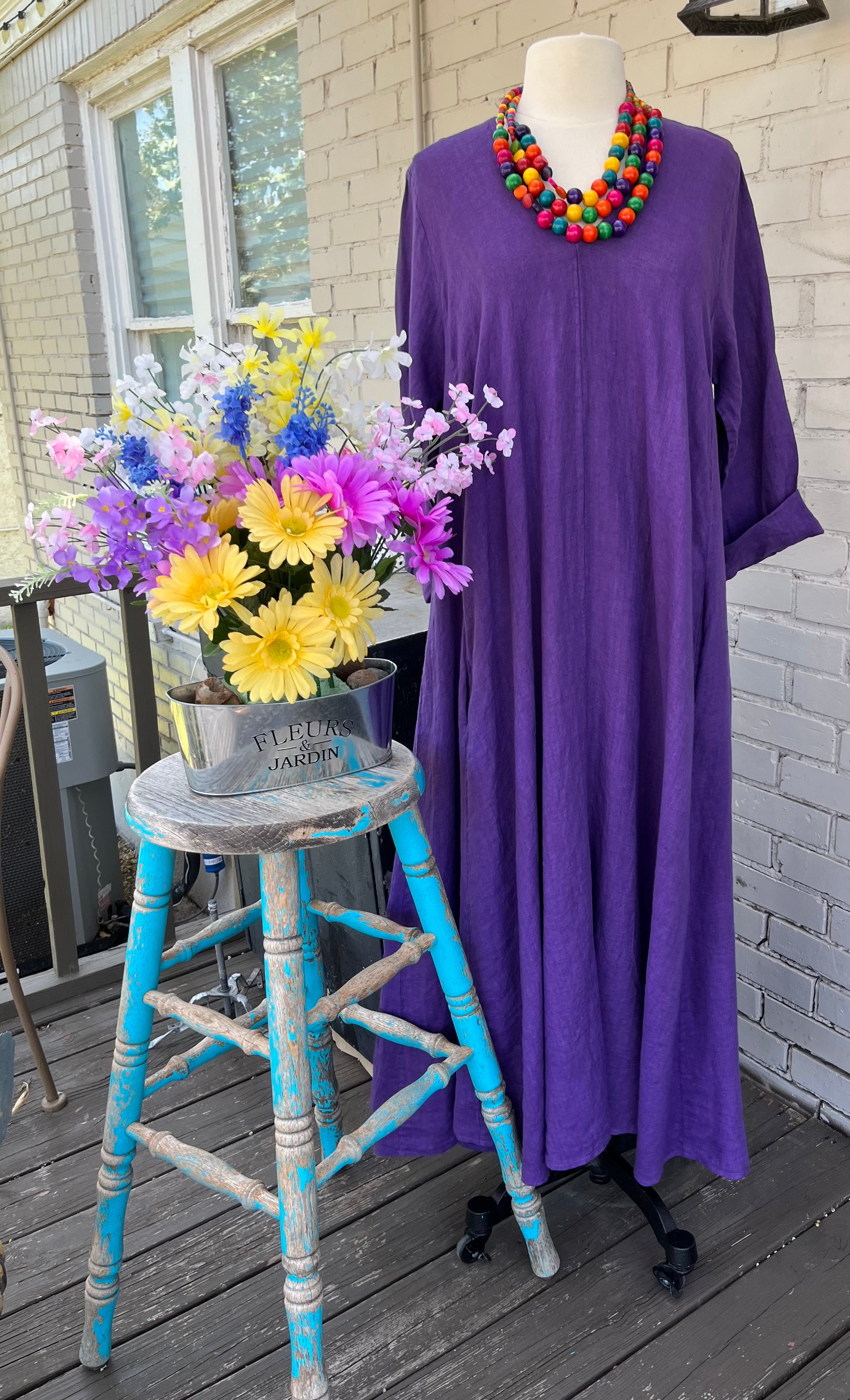 Purple Washed Linen Dress