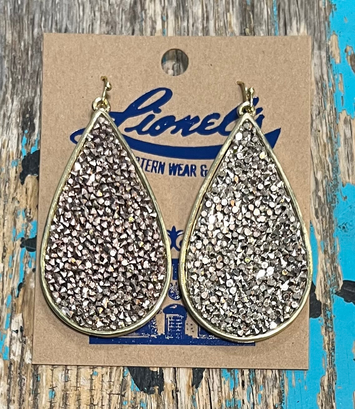 Copper Glitter on Gold Teardrop Earrings