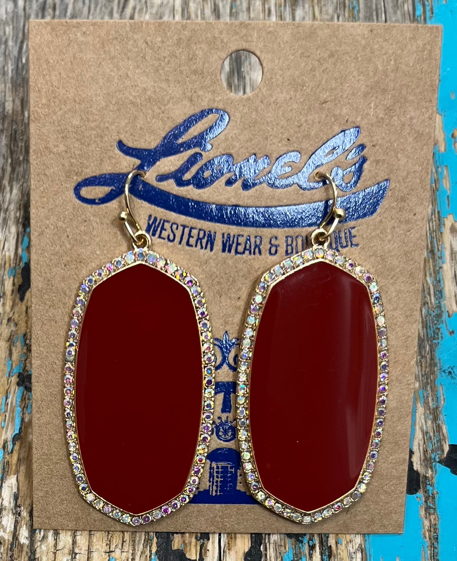 Ellen Burgundy on Gold Rhinestone Frame Earring