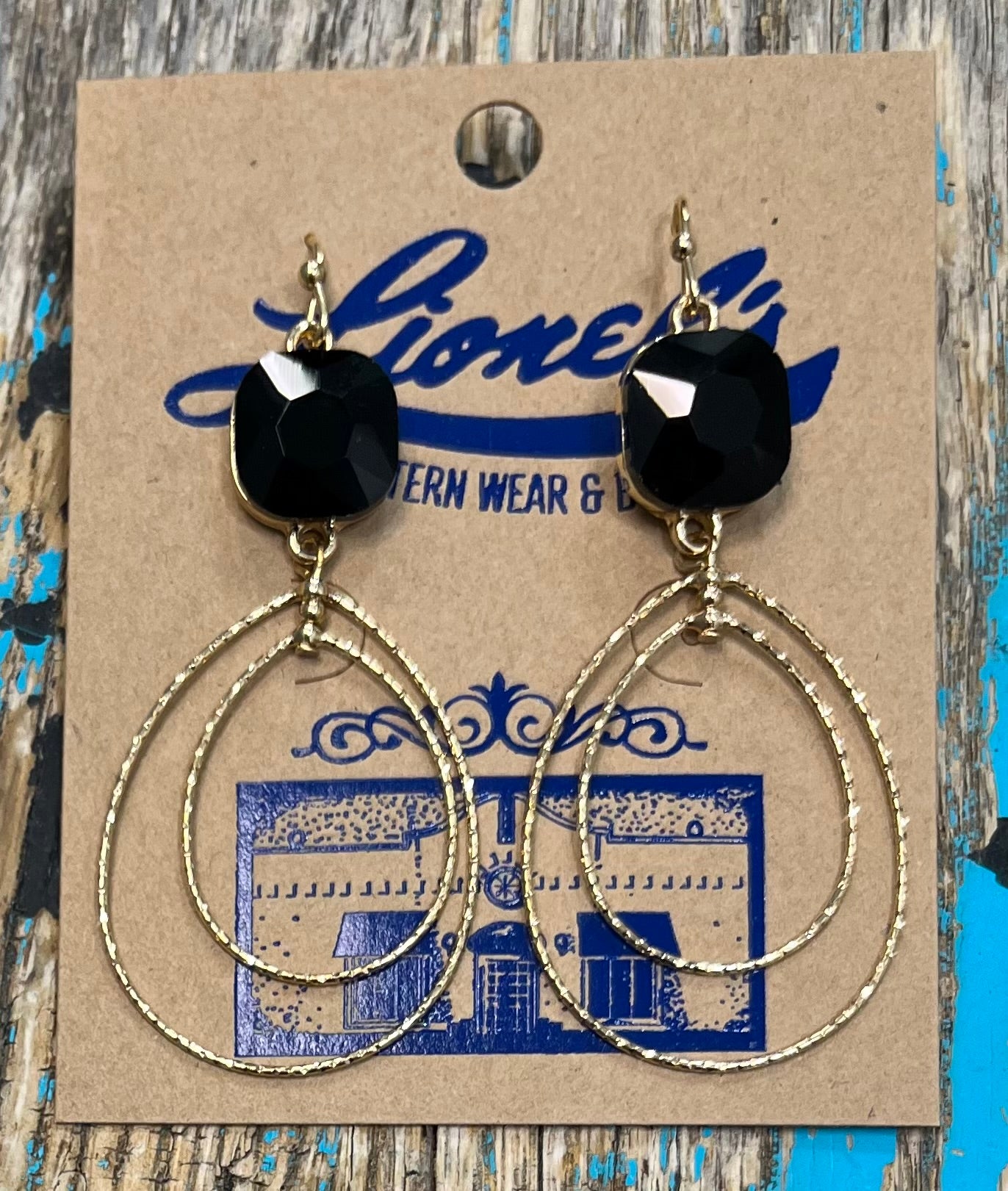 Black Crystal & Gold Loop Drop Earring