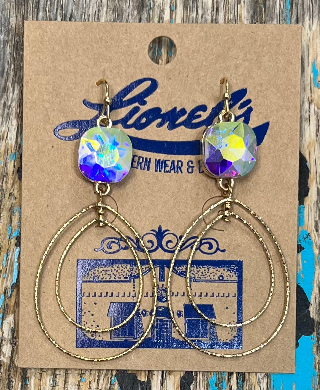 Iridescent Crystal & Gold Loop Drop Earring