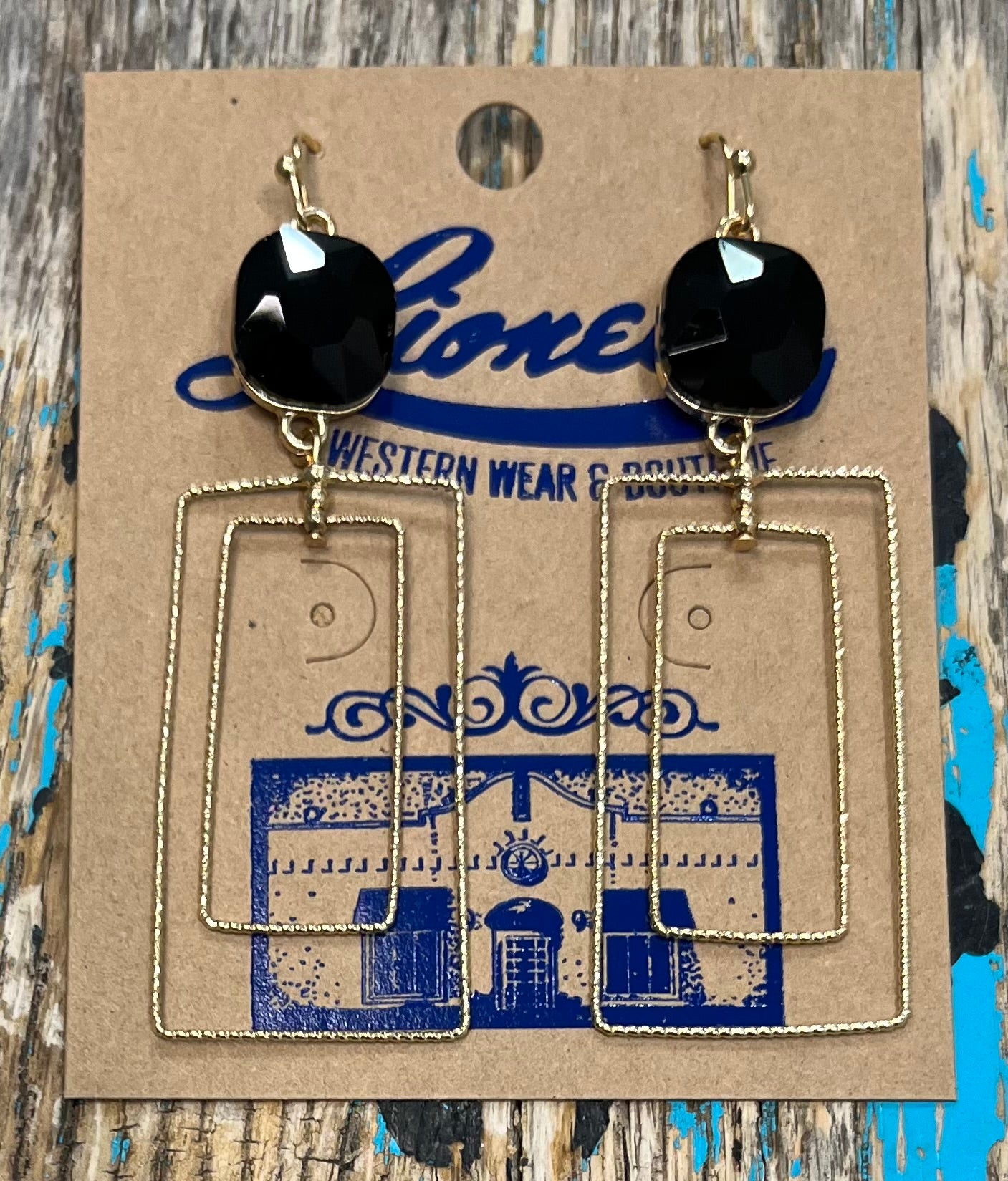 Black Crystal & Gold Rectangle Drop Earring