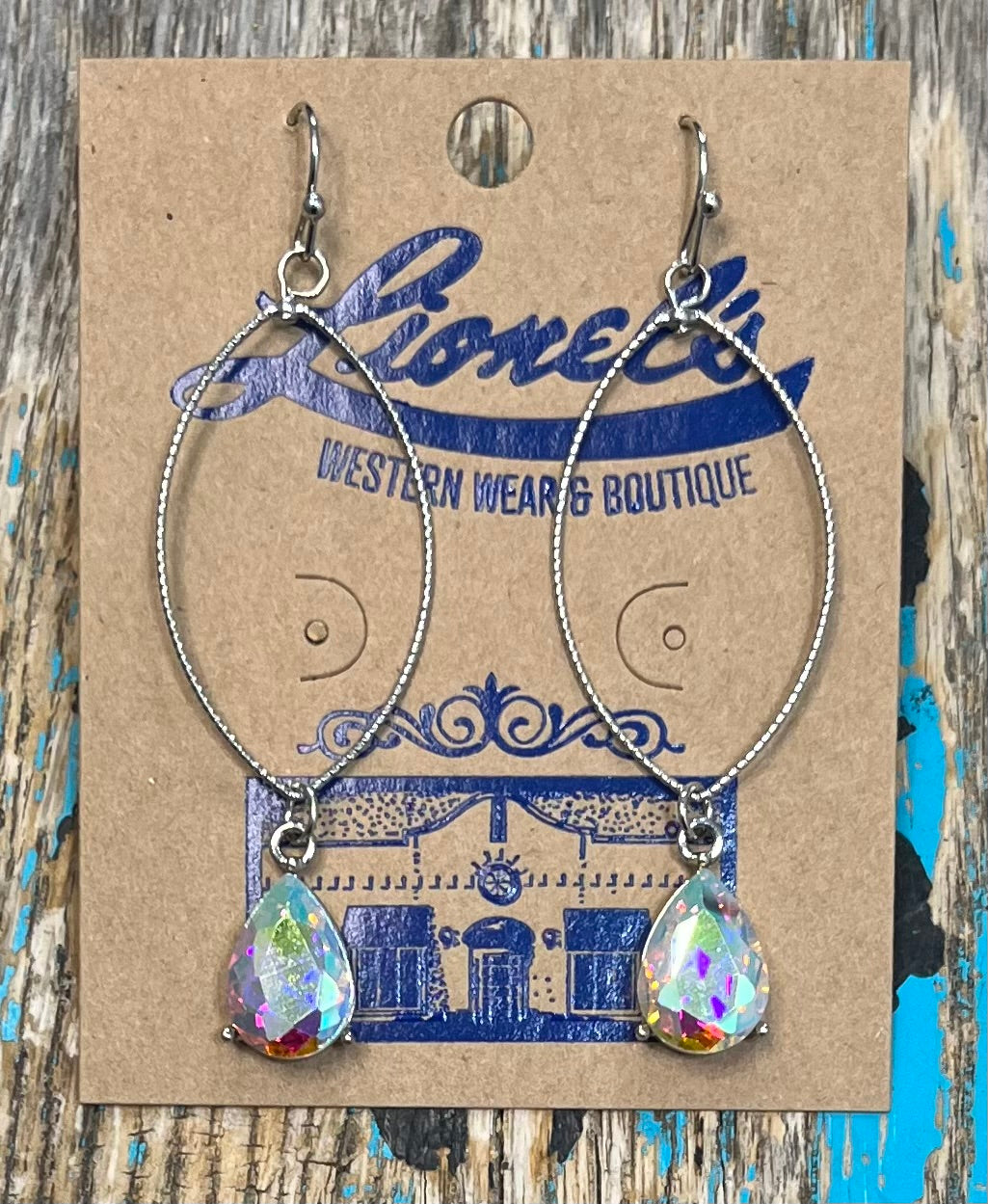 Silver Earring w/ Iridescent Crystal Drop