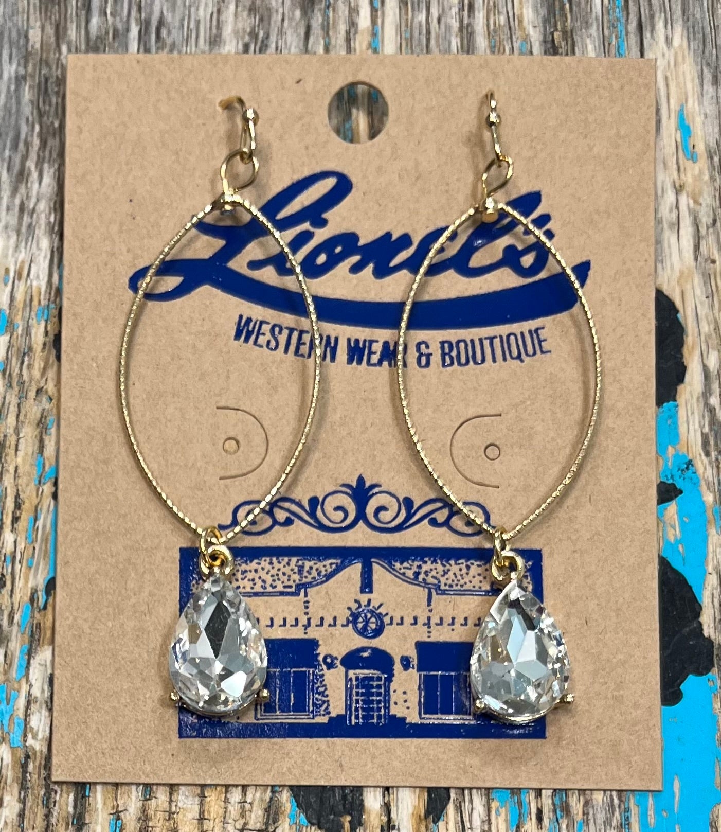 Gold Earring w/ Clear Crystal Drop