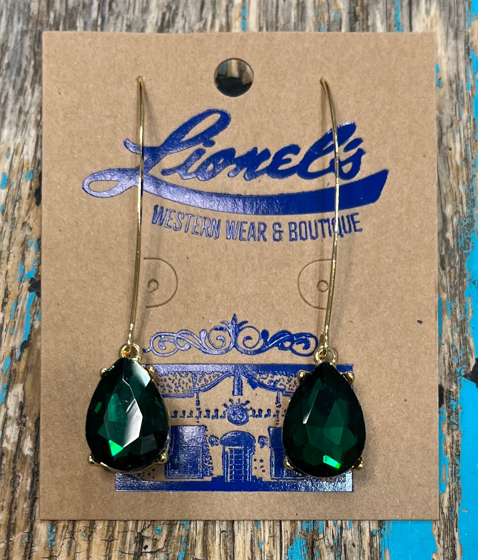 Hunter Green Crystal Drop on Gold Earrings