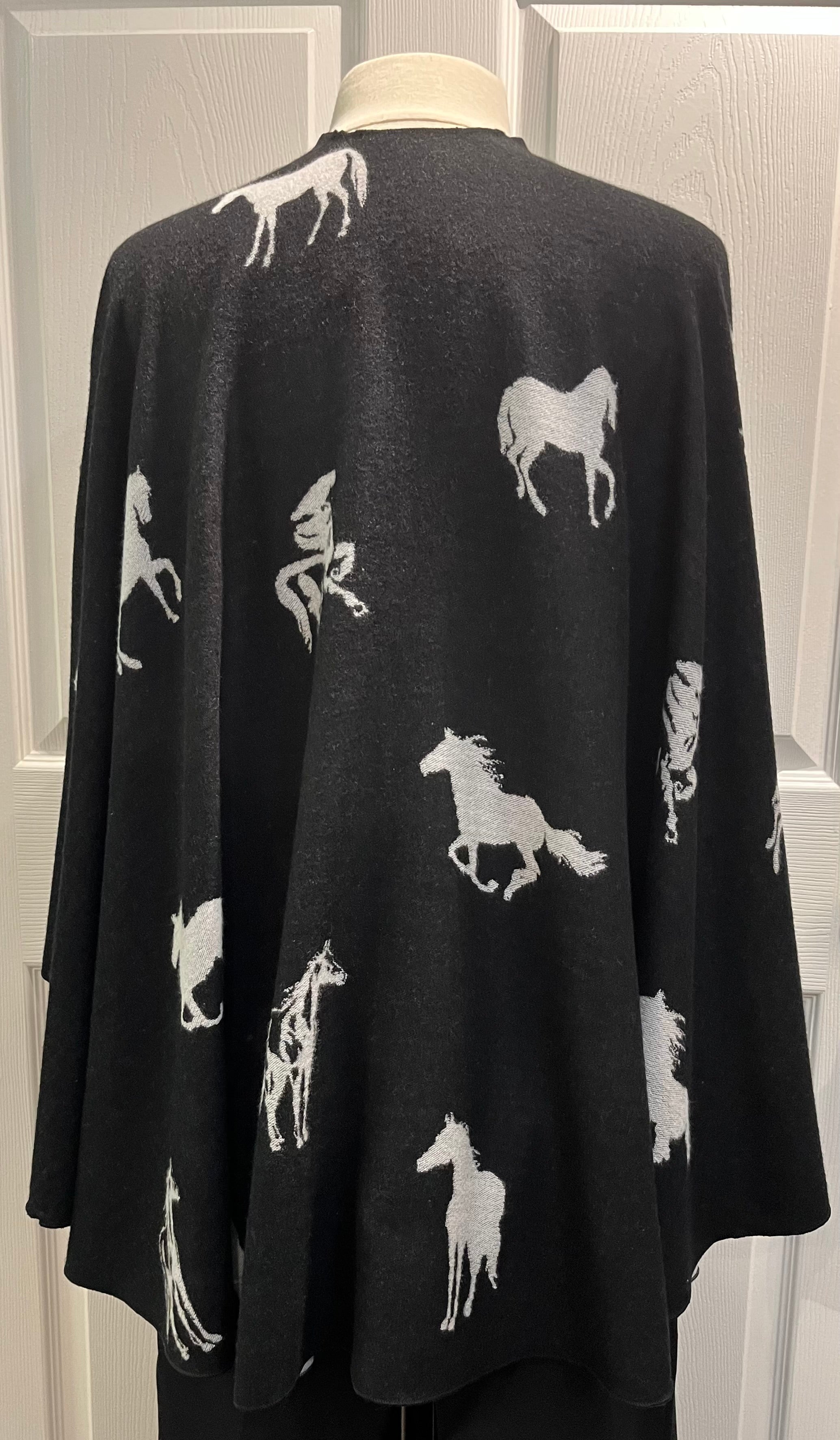 White Horses on Black Reversible Cashmere Shawl