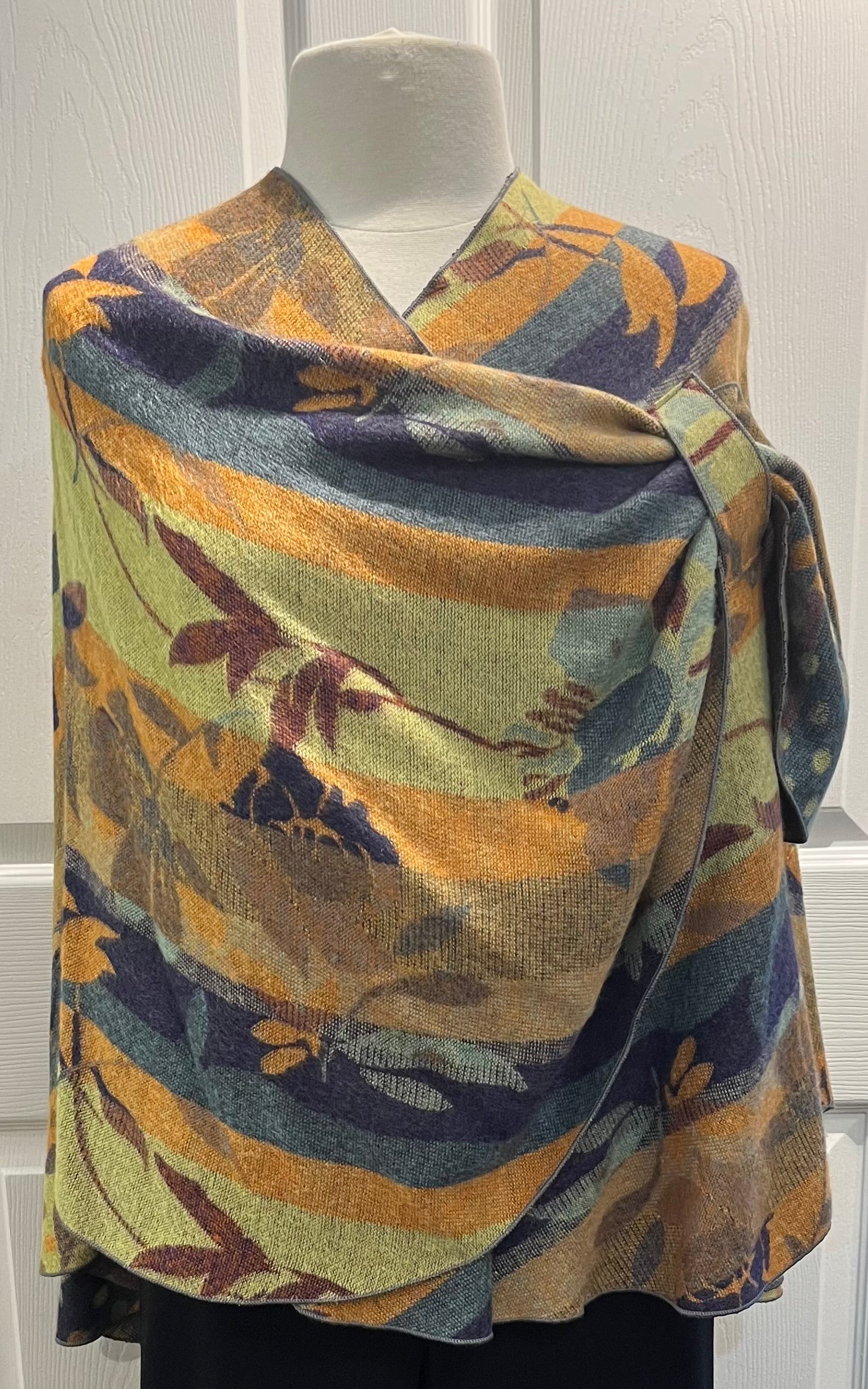 Caramel Floral Reversible Cashmere Shawl