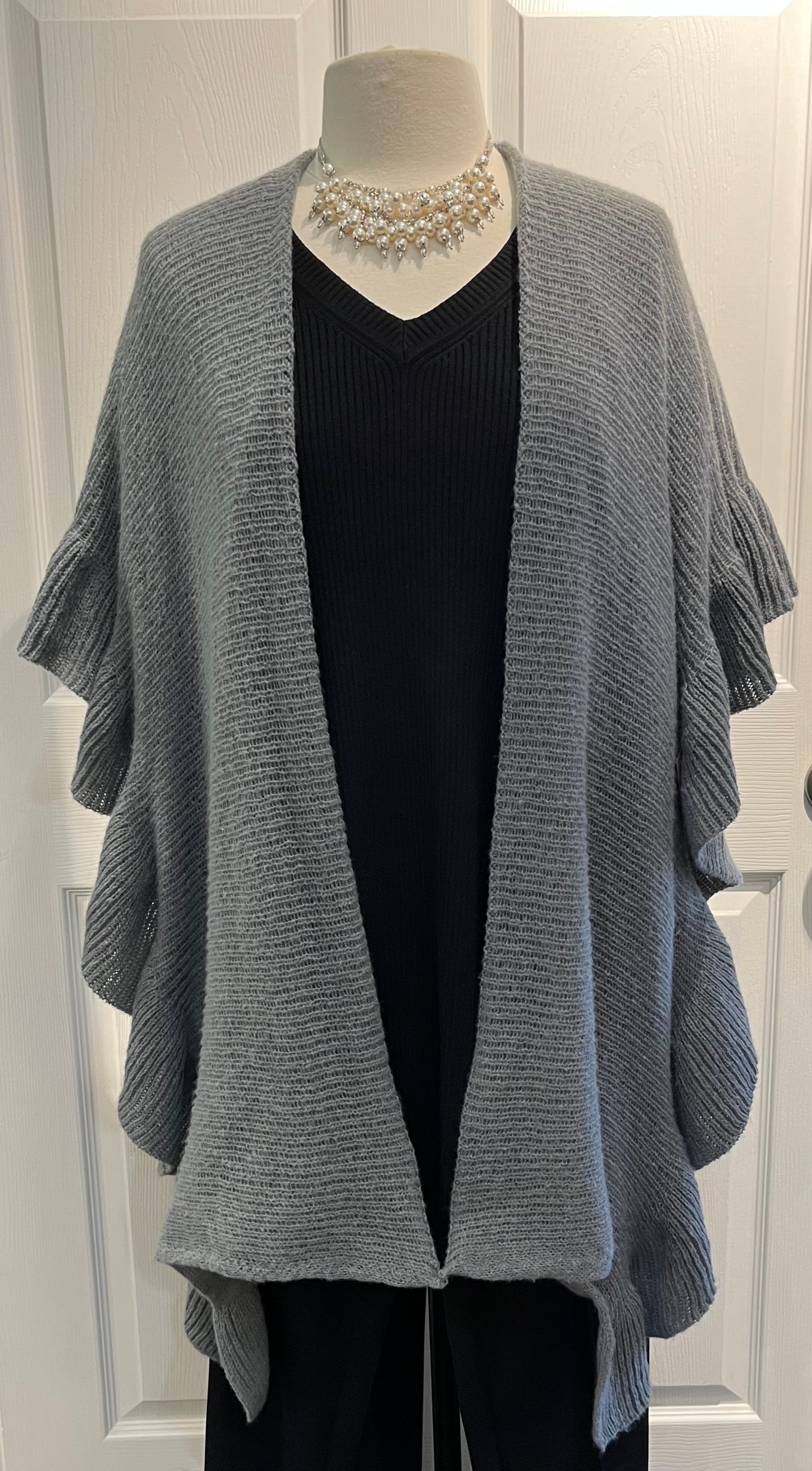 Soft & Cozy Grey Ruffle Ruana/Shawl