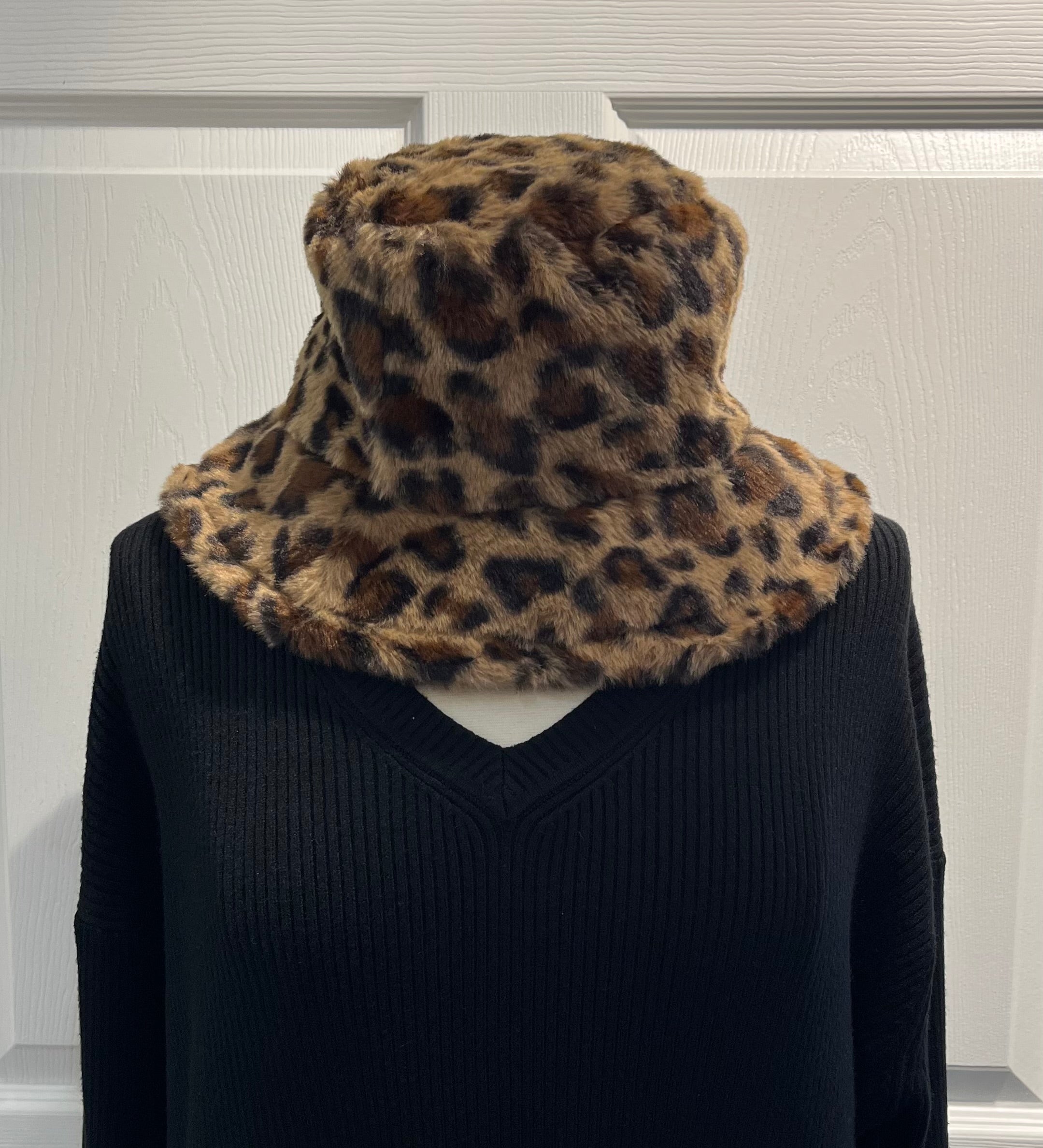 Brown Leopard Soft Faux Fur Bucket Hat