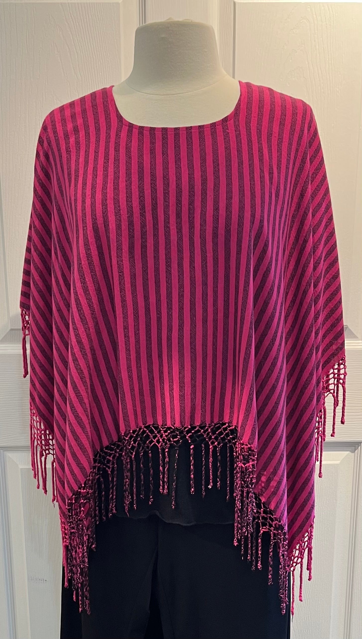 Striped Fringe Poncho