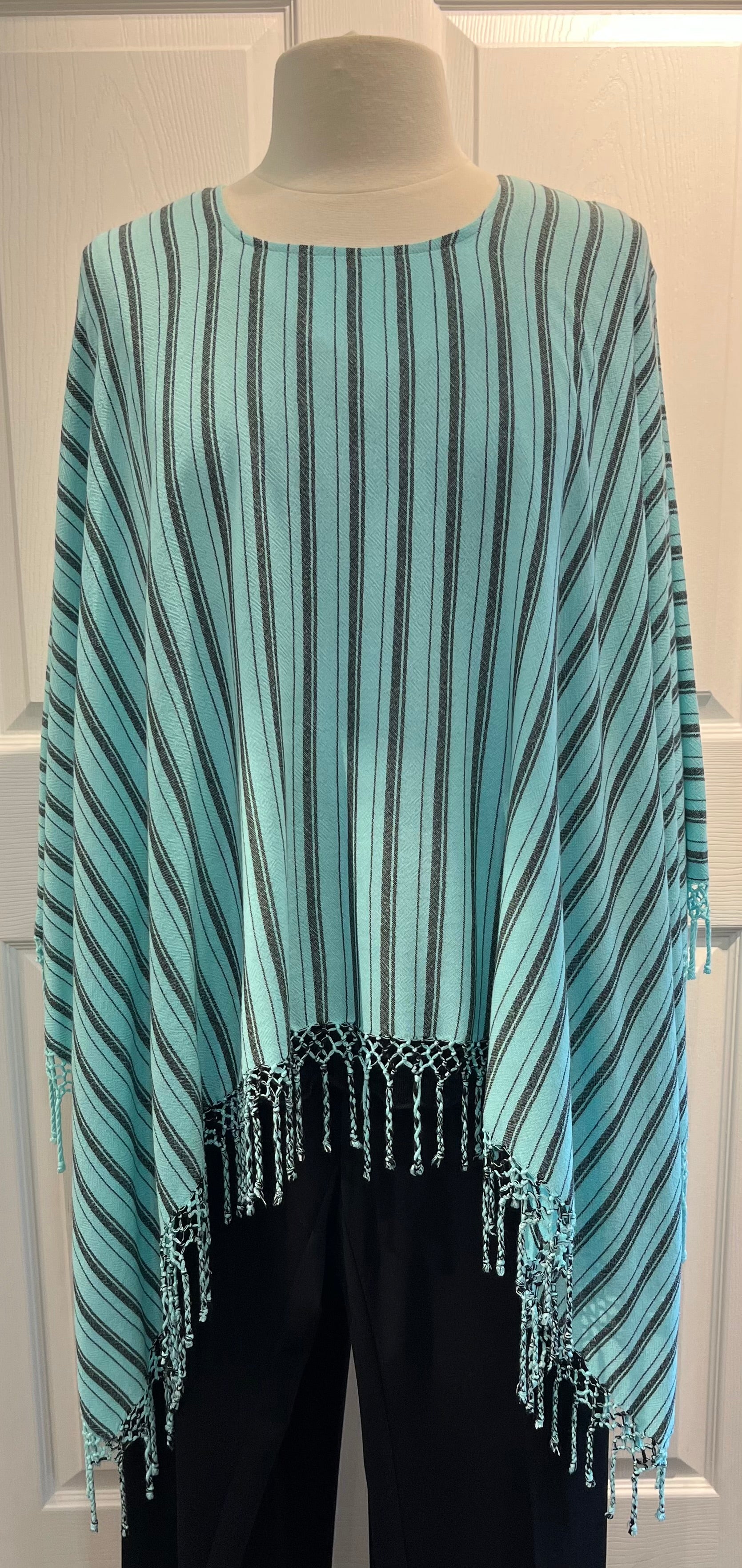 Striped Fringe Poncho