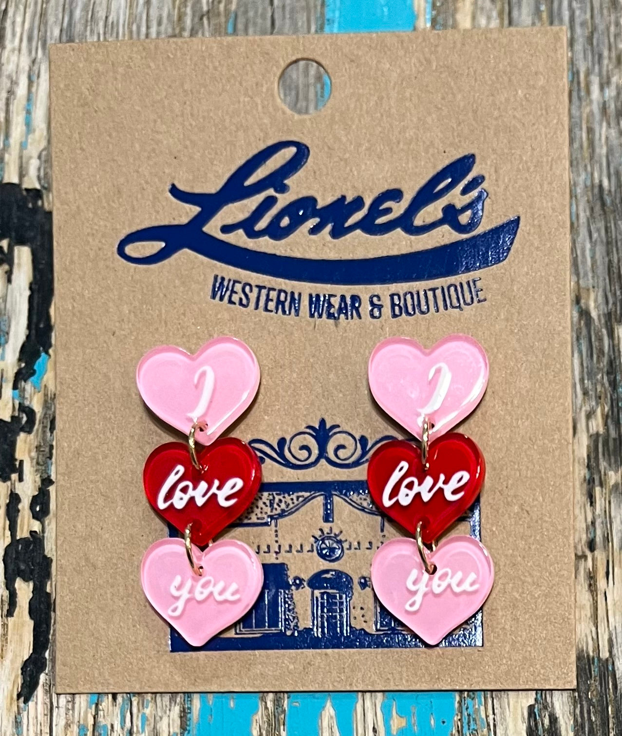 Pink & Red Triple Heart I LOVE YOU Earrings