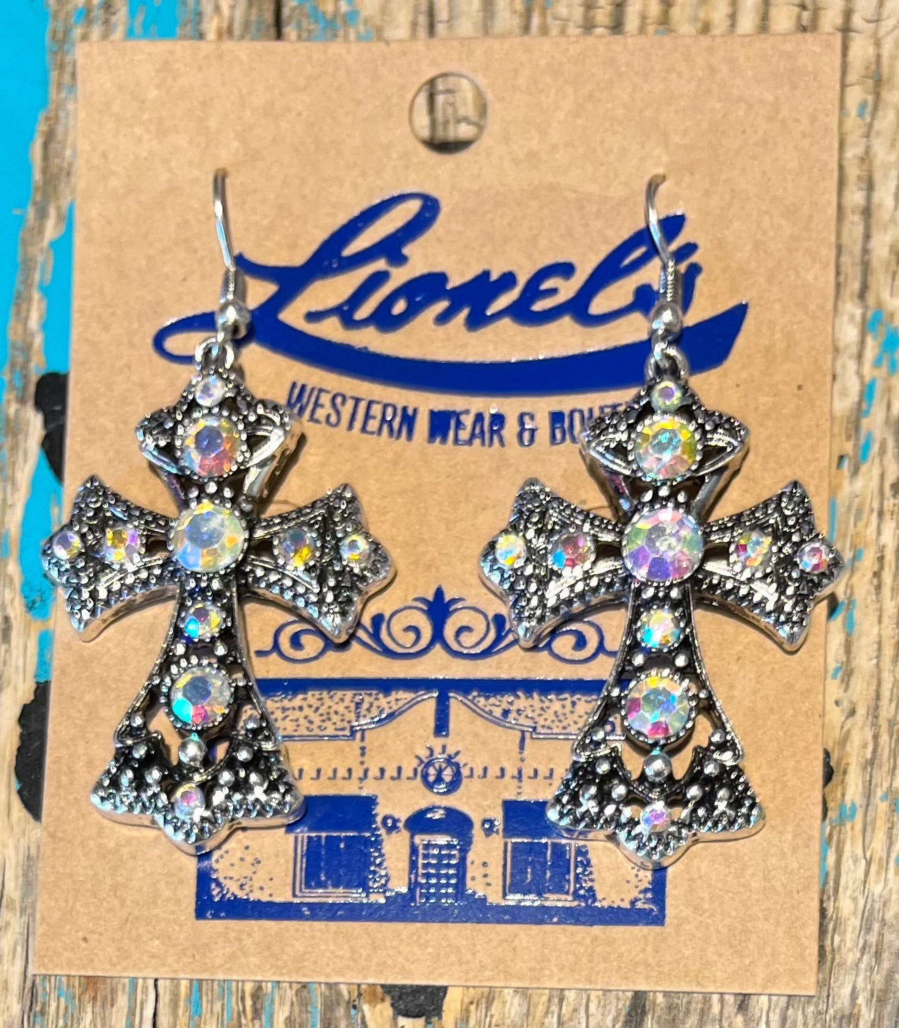 Crystal on Silver Cross Earring