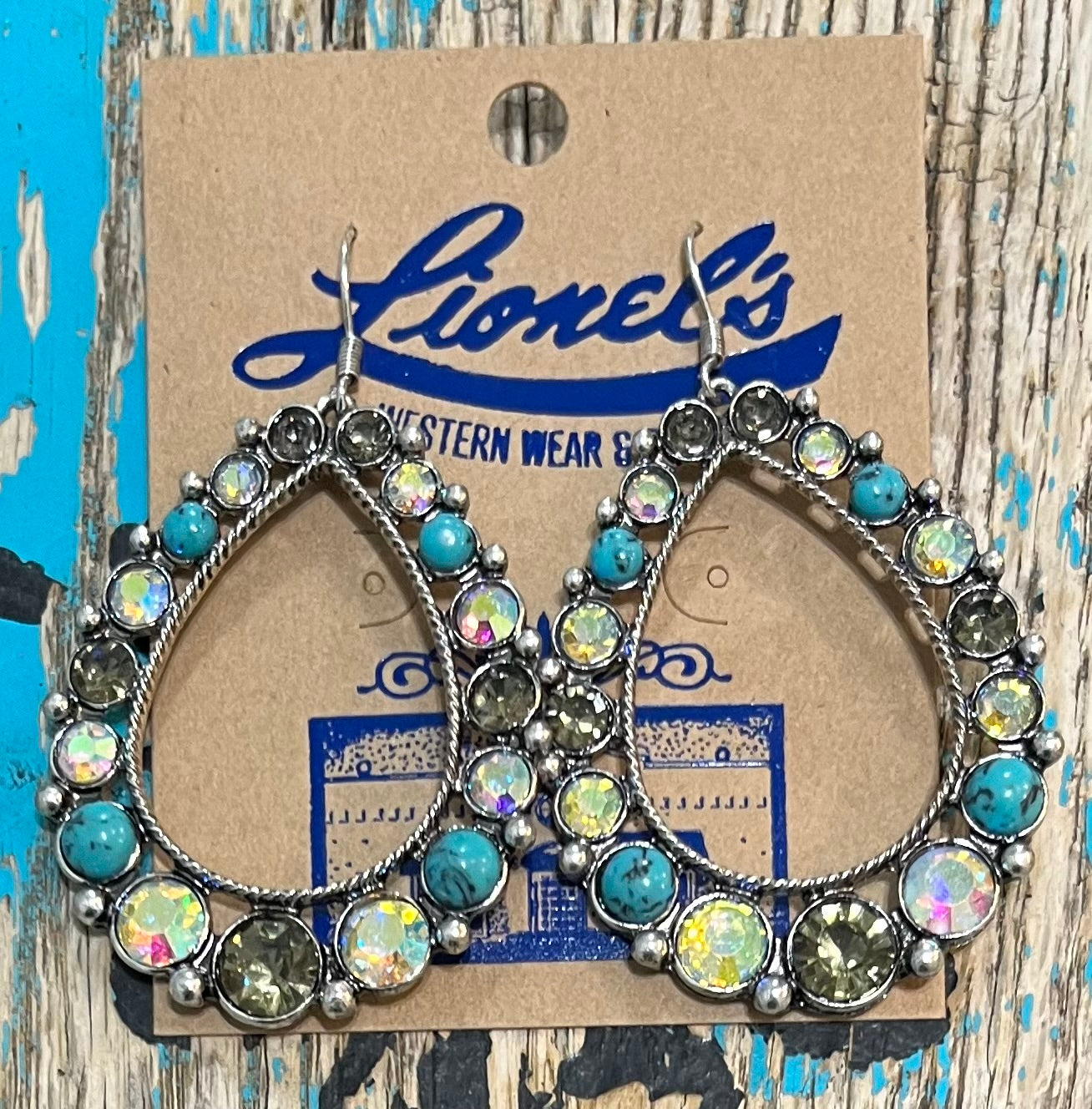 Hollow Teardrop Crystal/Turquoise/Silver Earring