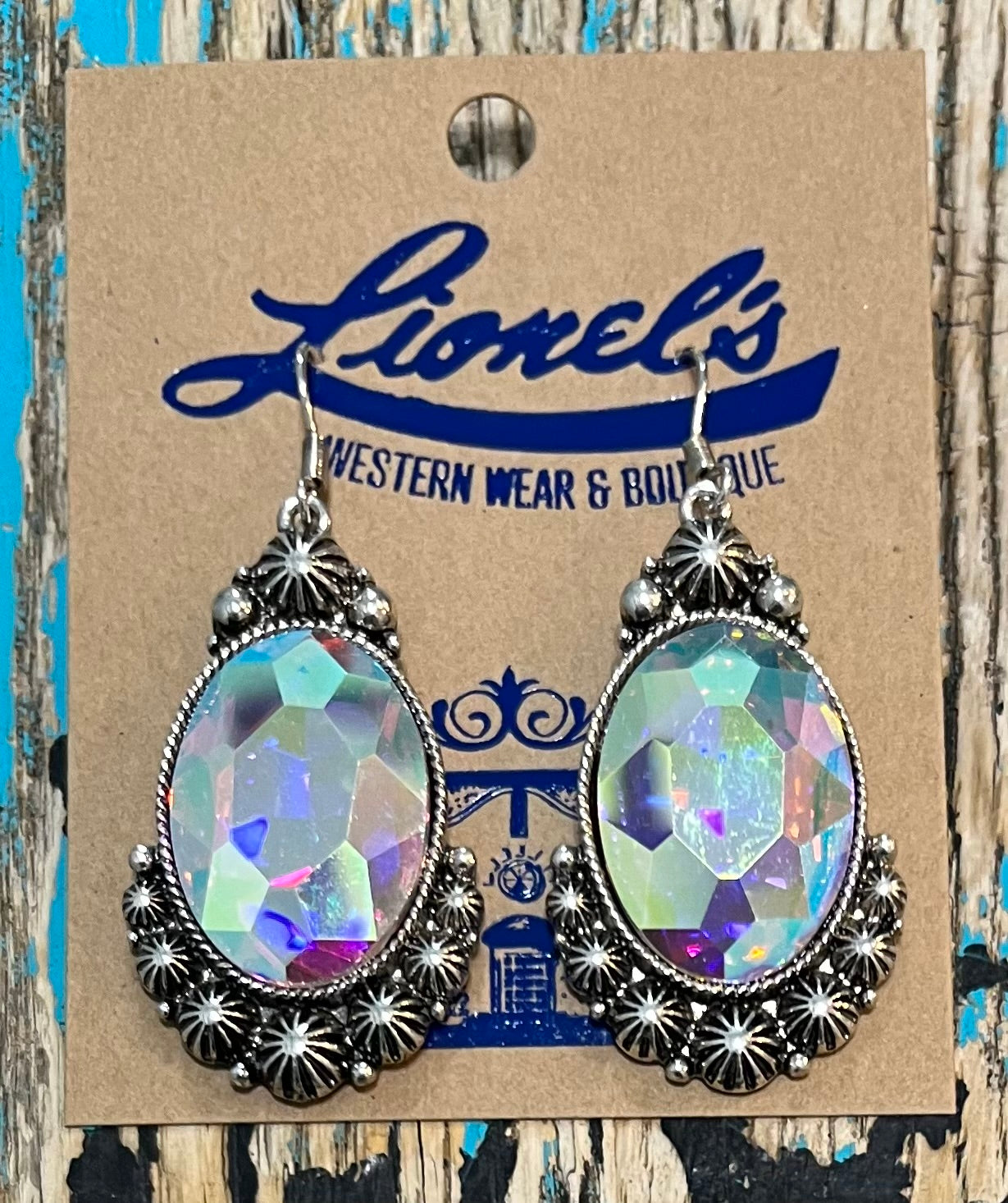 Iridescent Oval Crystal Silver Earring
